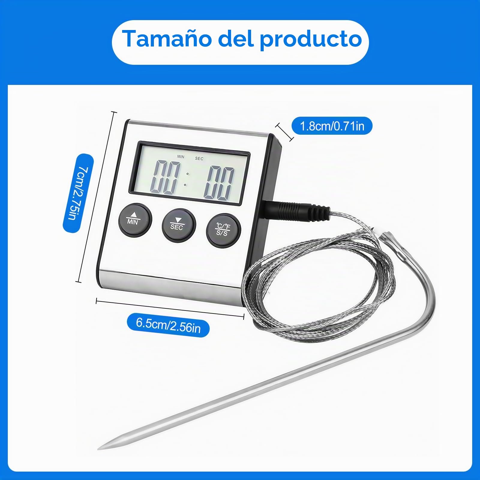 Termómetro Digital De Cocina con Sonda, Termometro Horno, Meat Thermometer, Termometro Carne Barbacoa, Barbecue Thermometer, Termómetro Digital De Cocina Carne Alimento para Barbacoa Horno Parrilla