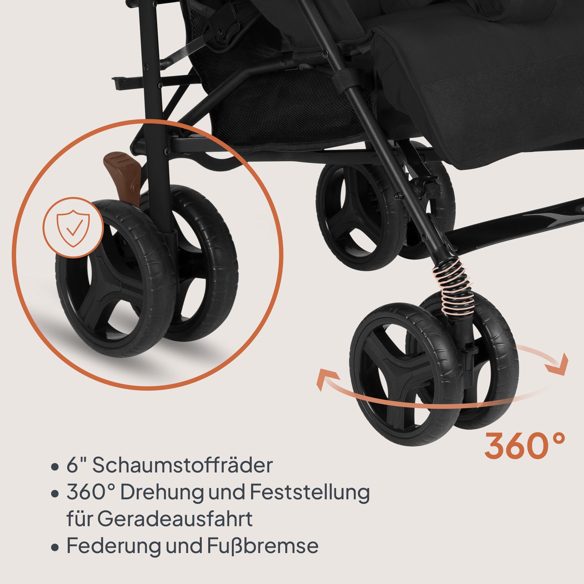 Lionelo Irma Buggy Kinderwagen ab 6 Monate, leicht 7 kg, Liegeposition, faltbar mit Einhand-Faltsystem, 6-Zoll-EVA-Räder mit Federung & Bremse, Moskitonetz, bis 15 kg
