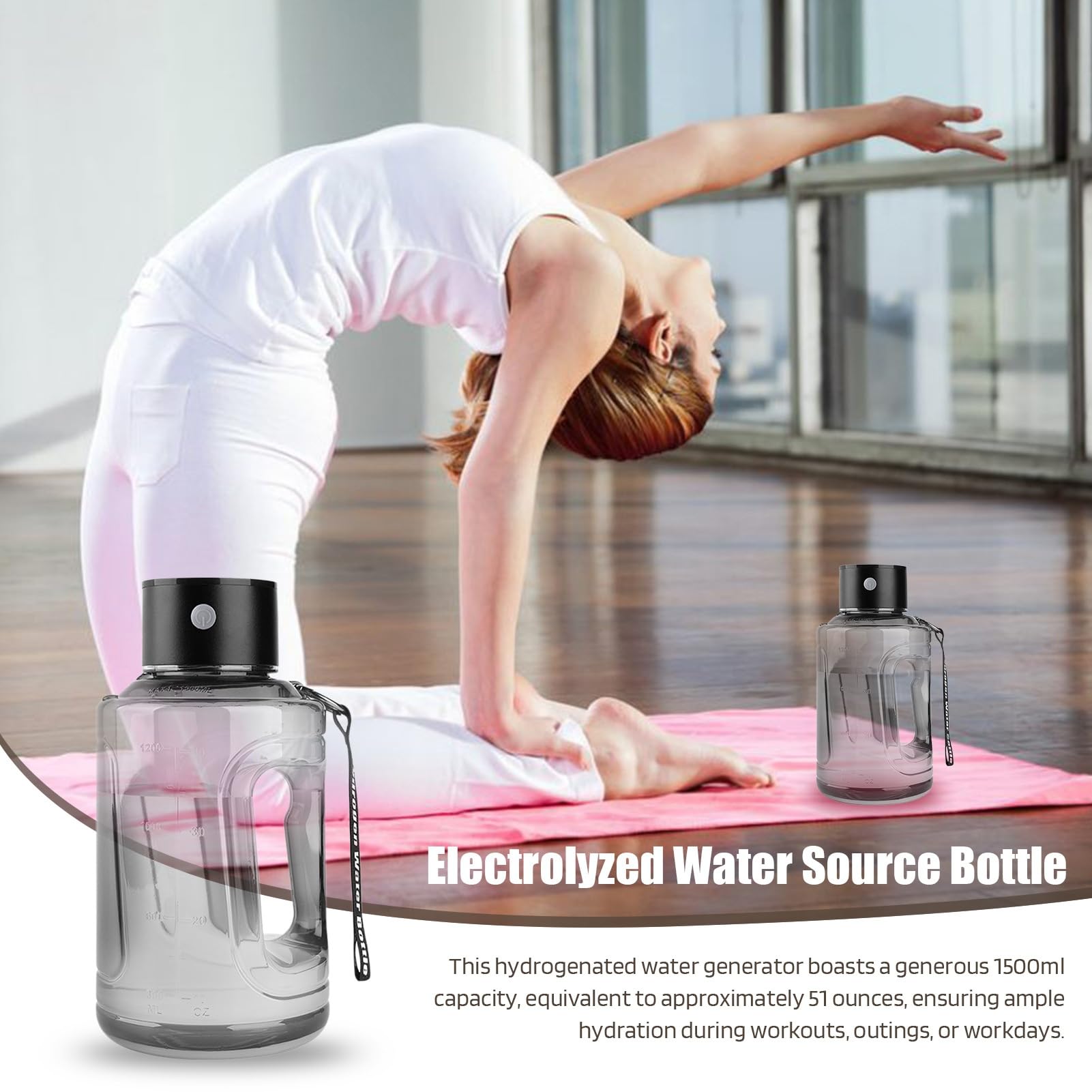 Anicompa 1.5L Hydrogen Water Bottle - SPE/PEM Tech, Makes 1200ppb Hydrogen Water In 6 Mins, Rechargeable & Portable