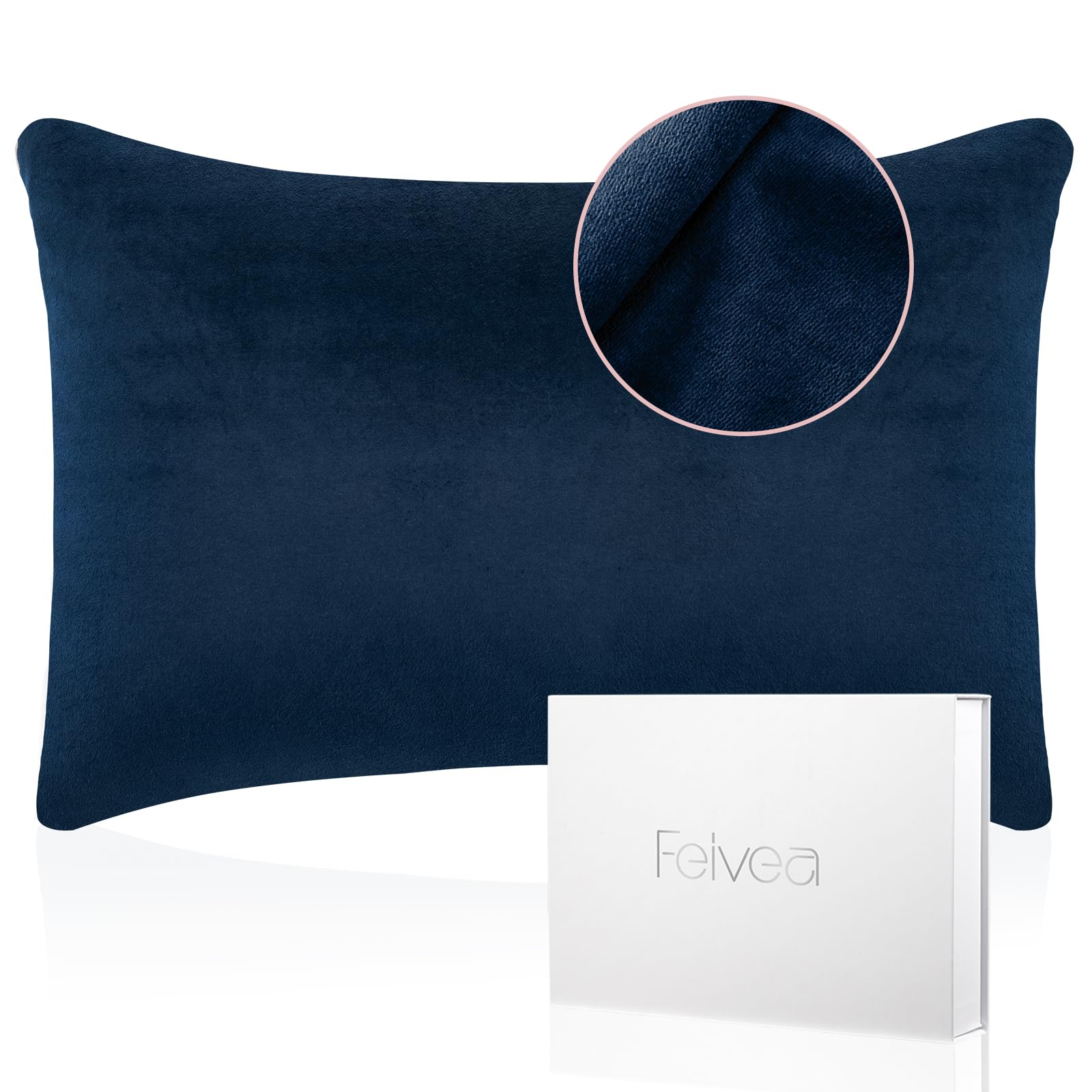 FeiveaOriginal Fluffy Mulberry Silk Pillowcase for Hair and Skin Health, Fluffy and Soft Dual-Sided Pure Silk Pillow Cases with Hidden Zipper, Navy Standard 20''×26''