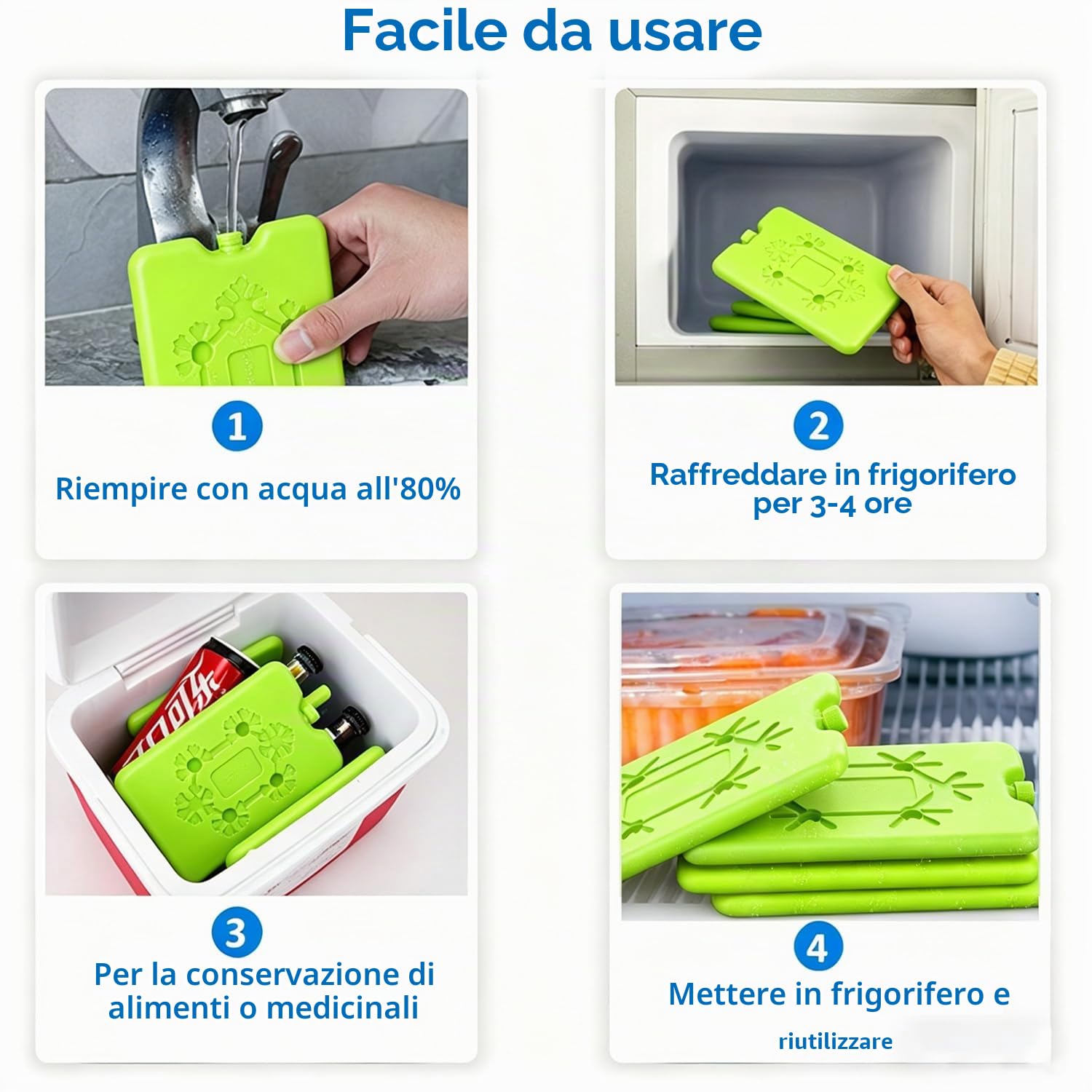 Ghiaccio per Borsa Termica, Ghiaccioli per Borsa Frigo, Mattonelle Ghiaccio | 4 Pz Tavolette Ghiaccio,200 ML Ghiaccioli per Borsa Frigo Piatto,Elementi Refrigeranti per Borsa Termica e Frigo da Campeggio