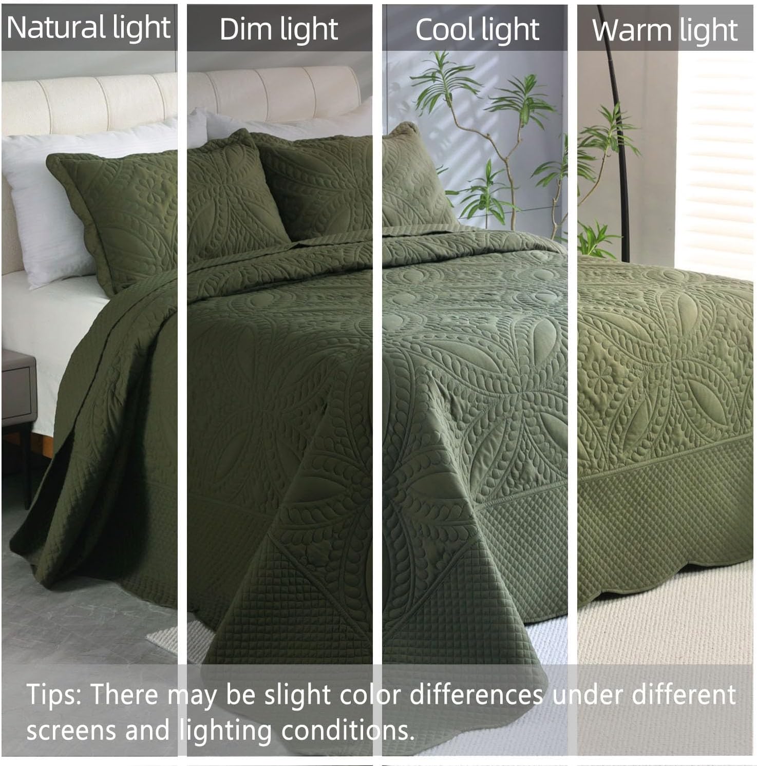 Cmfshape Oversize King Bedspread 120"x120",3 Piece California King Quilt Set,Lightweight Olive-Green Bedding Quilt Set for All Season,Modern Geometric Pattern Bed Set - Image 4