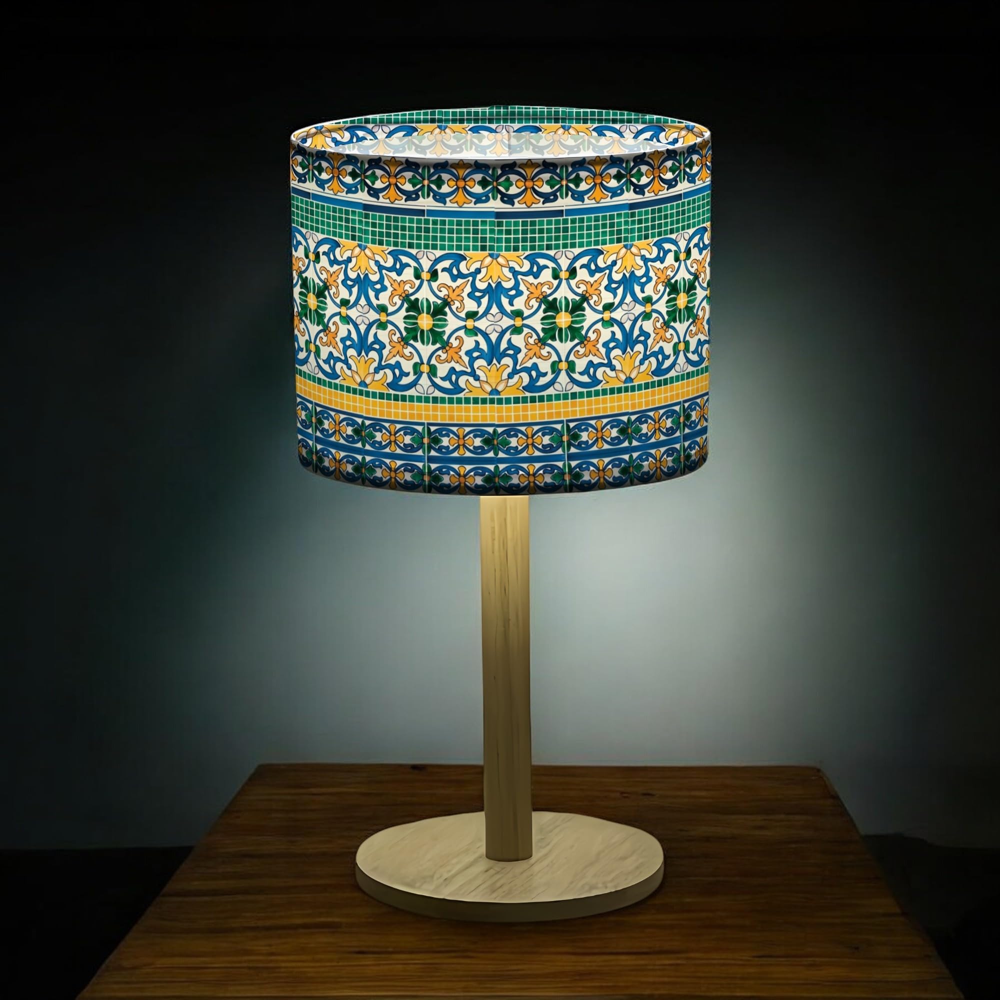 Lampada da Comodino con Paralume Stampato | Lampada Decorativa da Tavolo in Legno per Camera da Letto, Soggiorno o Ingresso | Confezione Regalo Premium + Lampadina LED Inclusa