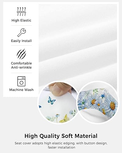 Miniatura 5 de Savannan Fundas para silla de oficina de computadora, margaritas azules, acuarela, floral, mariposa, libélula primavera y verano, estirable,