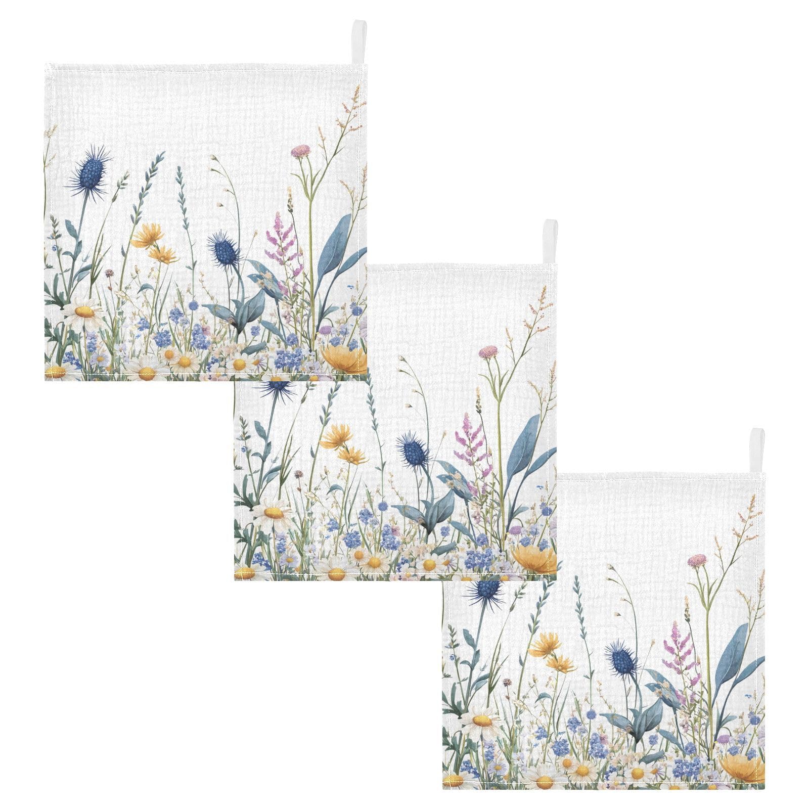 Nander Watercolor Wildflowers Baby Muslin Washcloths 3PCS- Soft Face Cloths for Newborn Absorbent Bath Wash Cloths Wipes Burp
