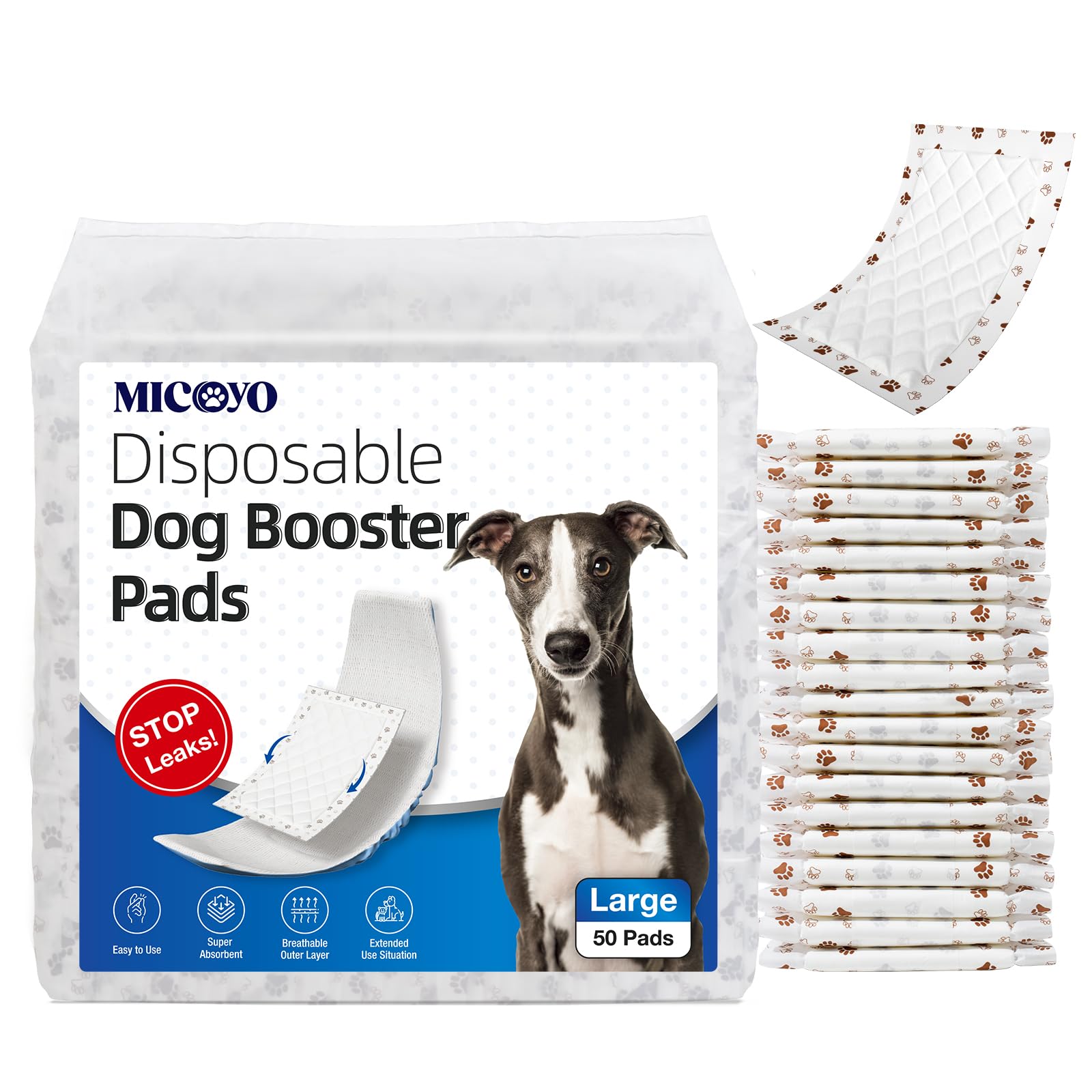 Couches jetables pour chien avec doublure MICOOYO contre l'incontinence L-50