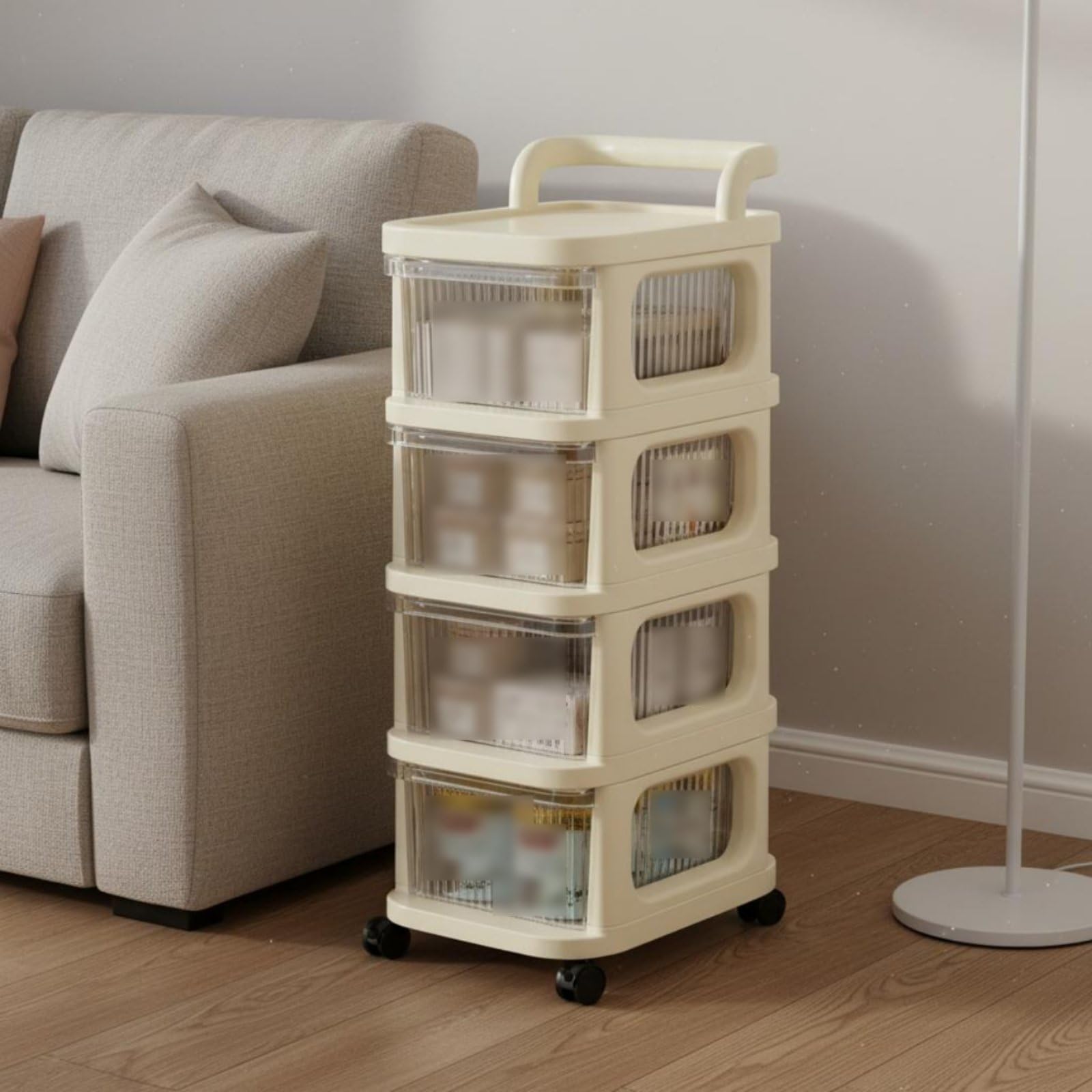 Carrello Portaoggetti Trasparente Carrello con Cassetti Ripiani Carrello Ruote Plastica Durevole con Cassetti a per, Moderno, Minimalista