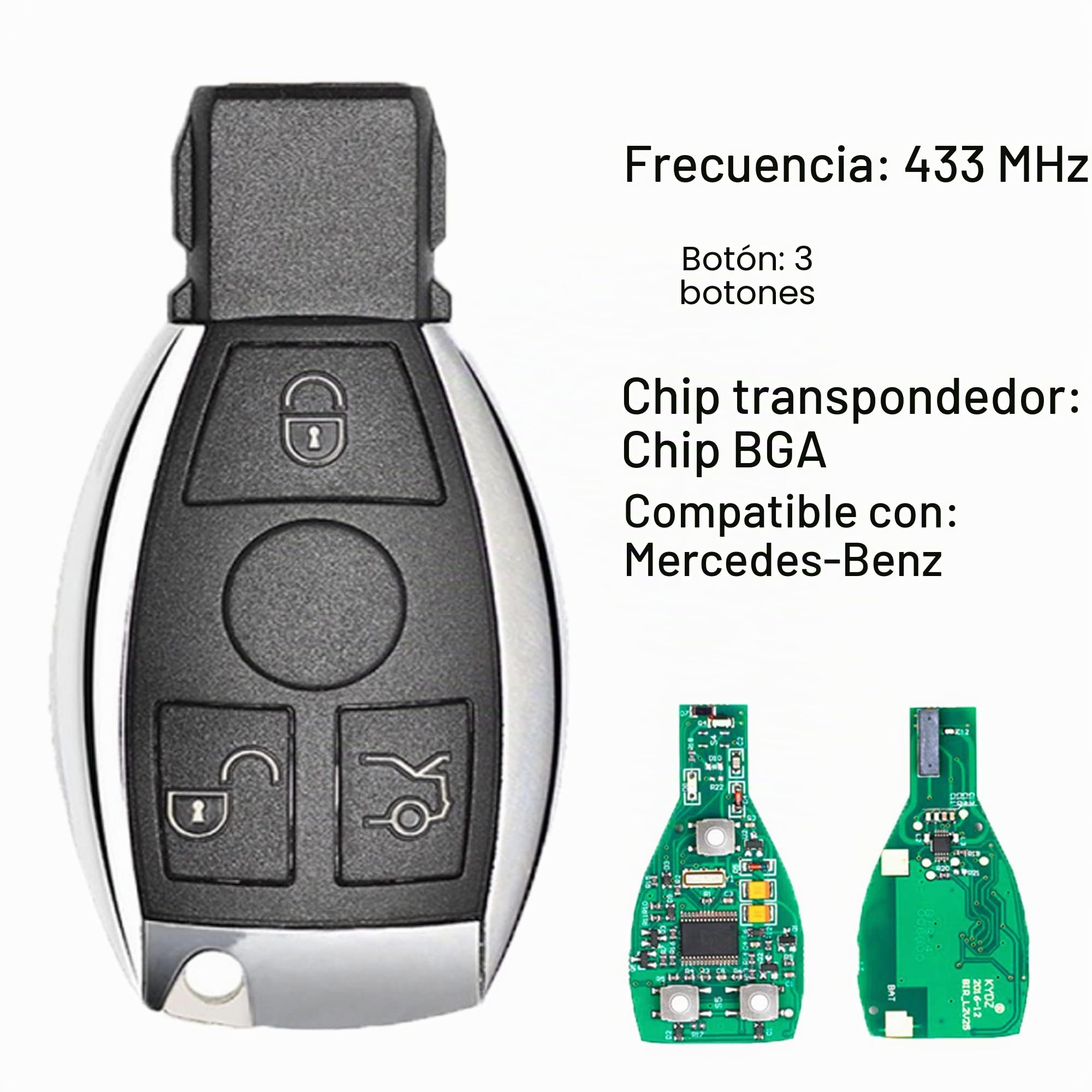 Heart Horse 3 botón Llave de Coche remota, Funda Llave Remoto para Mercedes, Remoto Carcasa Llave para B-en-z A B C E CLK SLK ML Class Mercedes W203 W210 W211 con 433Mhz BGA Chip NEC Blad
