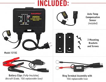 BatteryMINDer 1215C 12V 1.5A Smart Trickle Charger and Maintainer | Convertible On-Board & Benchtop Battery Charger with Desulfator for Car, Motorcycle, Marine, Boat, ATV, RV