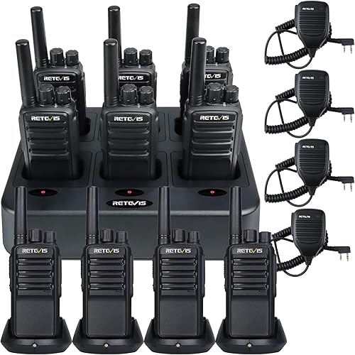 Retevis NR10 Noise Cancelling Two Way Radios(10 Pack),with Shoulder Mic(4 Pack),Portable FRS Two-Way Radios,with 6 Way Multi Gang Charger,VOX