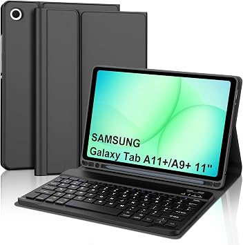 Keyboard Case for Samsung Galaxy Tab A11+/A9+ 11 Inch, UK Layout Wireless Bluetooth Keyboard with Stand Cover and Pencil Holder for Samsung Galaxy Tab A11 Plus/A9 Plus 11" 2025/2023, Black