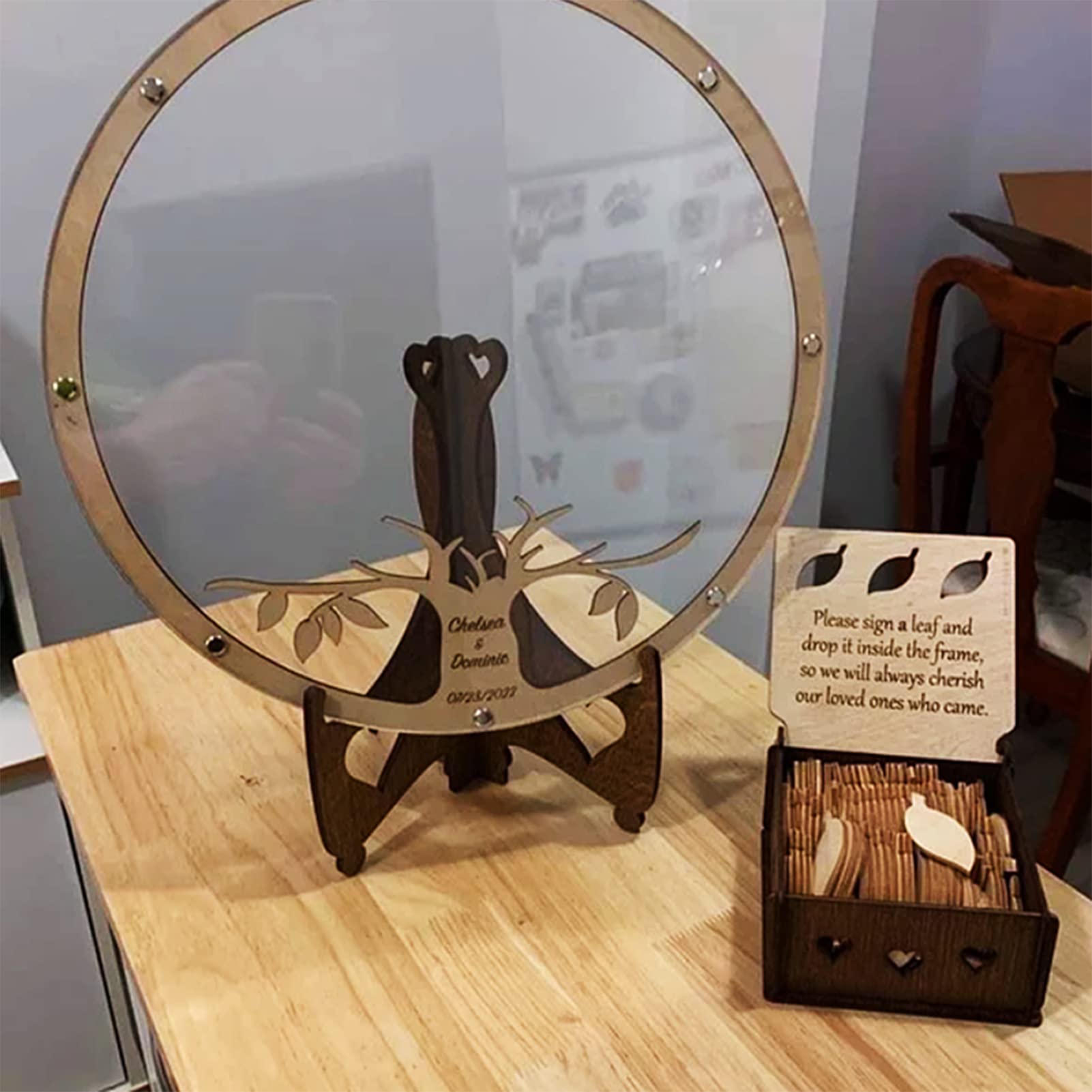 Livre D'or Alternatif Mariage En Bois - 80 Cœurs à Signer, Avec Boîte, Décoration De Réception Et Cadeau