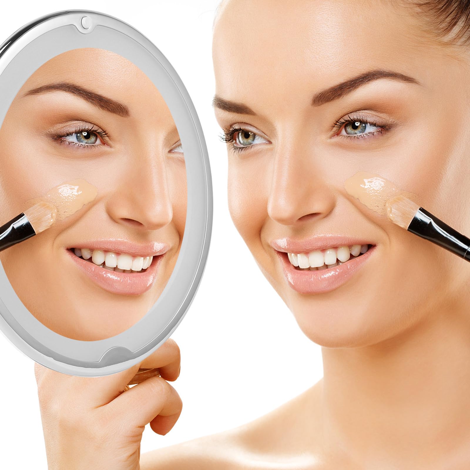 ibasenice Espejo de Maquillaje Redondo con Aumento 7X y Ventosa, Espejo de Tocador con Luz LED Blanco de Vidrio para Baño y Maquillaje