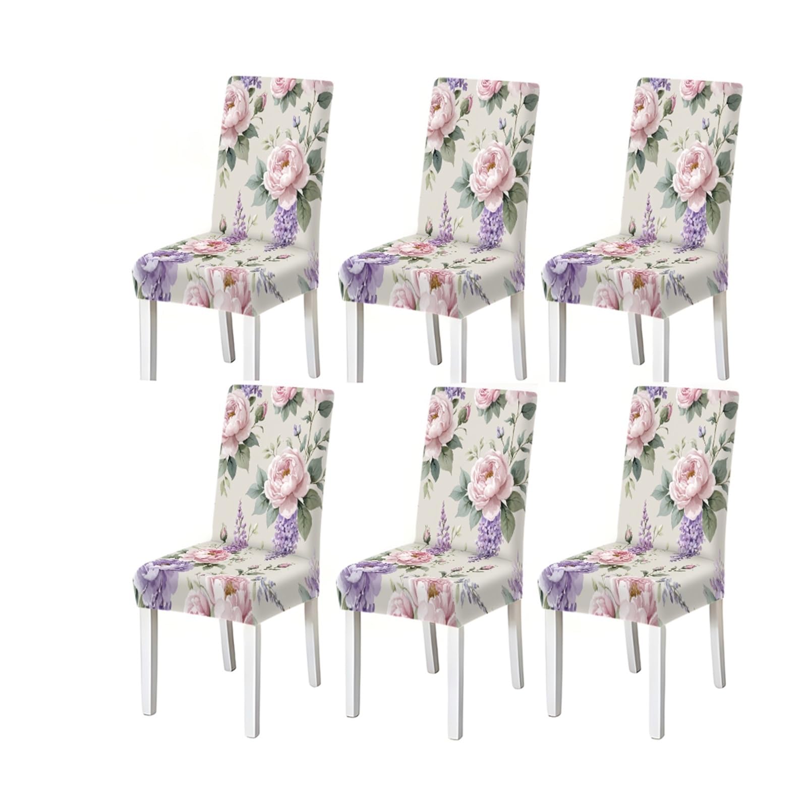KXUAUV Watercolor Pink Peony Lavender Floral Pattern Print Dining Chair Covers Set Of 2/4/6, Stretch Slipcovers For Kitchen Dining Room Seat Protectors for Restaurant Hotel Party(6PCSChair cover)