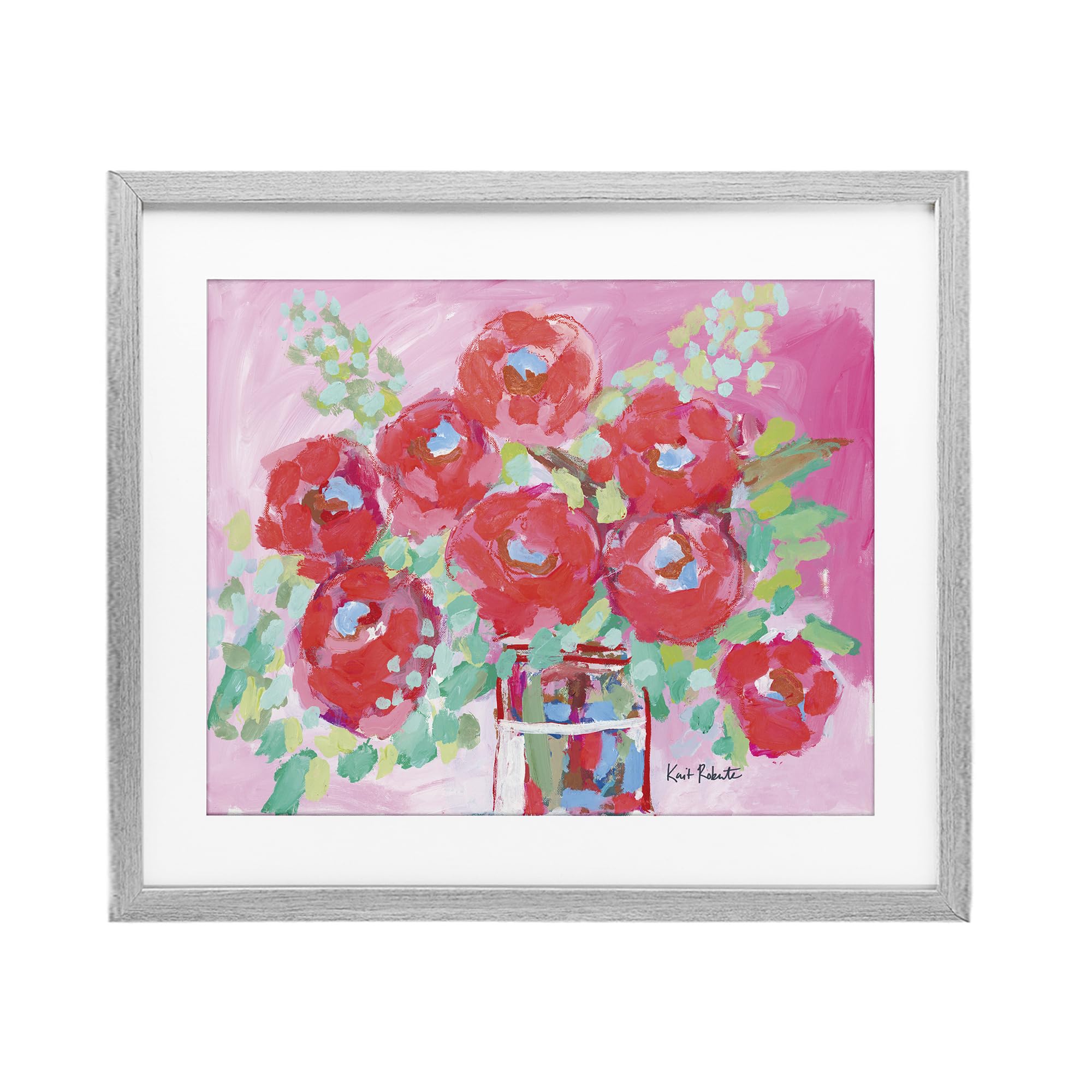 Impression encadrée Love to Bloom décoration murale fleur rose cadre gris 33 x 40 cm