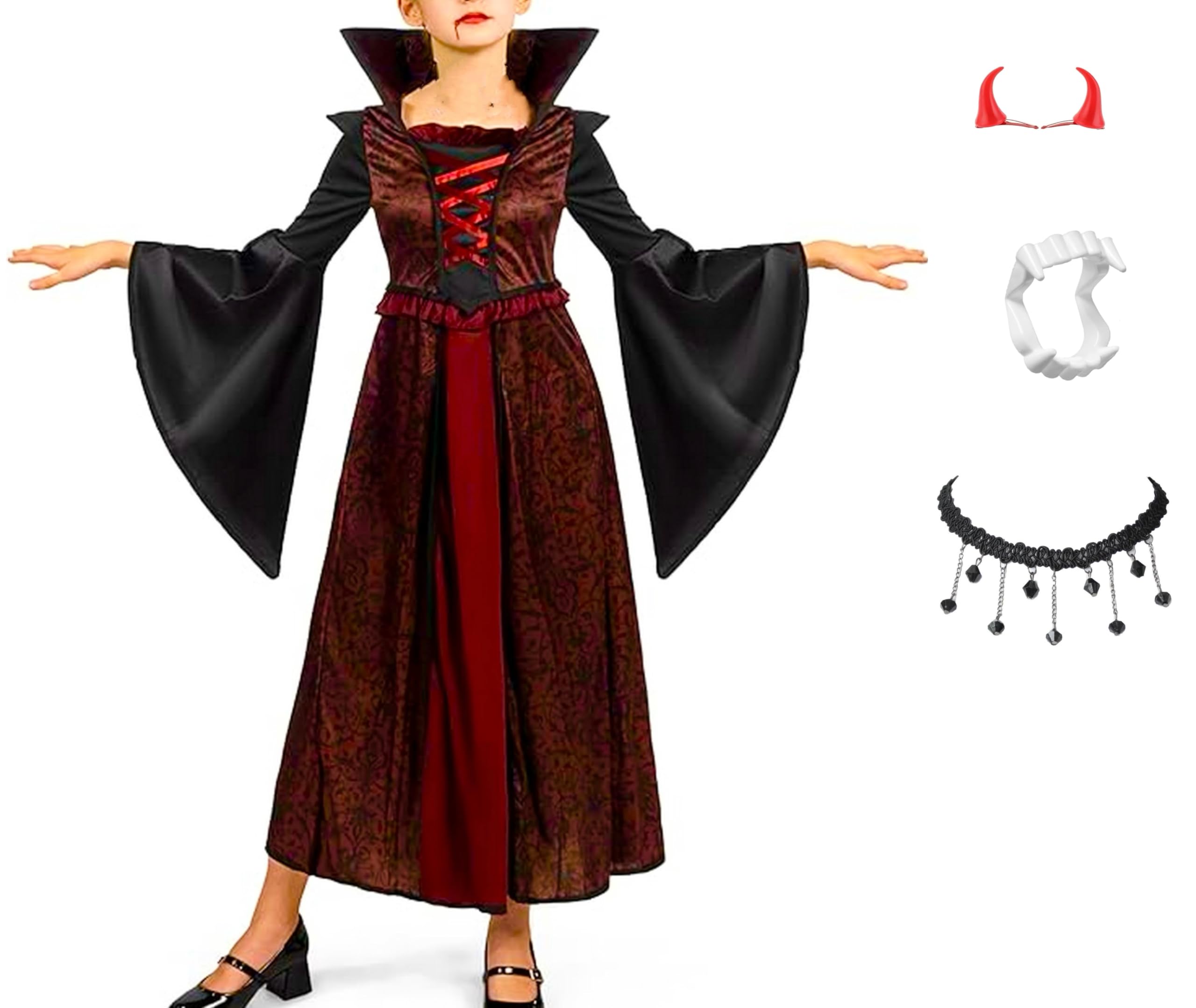 Licus Kids Vampire Halloween Costumes for Girls Fairytale Role Play Party Cosplay Dress Up (Vampire, 4-6 Years)