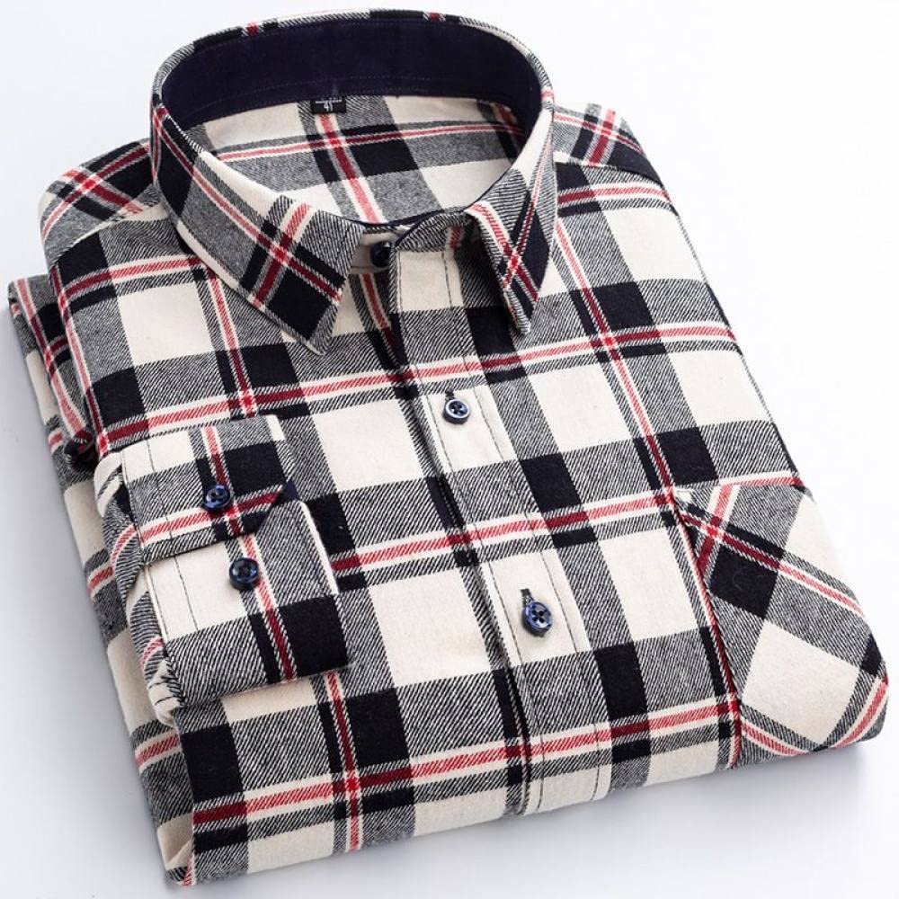 Camicia In Cotone A Maniche Lunghe Da Uomo,Camicia Casual Da Uomo A Maniche Lunghe, Camicia Scozzese Da Uomo A Maniche Lunghe Con Taschino Sul Petto Camicia Casual Da Uomo Camicia In Cotone Spazzola
