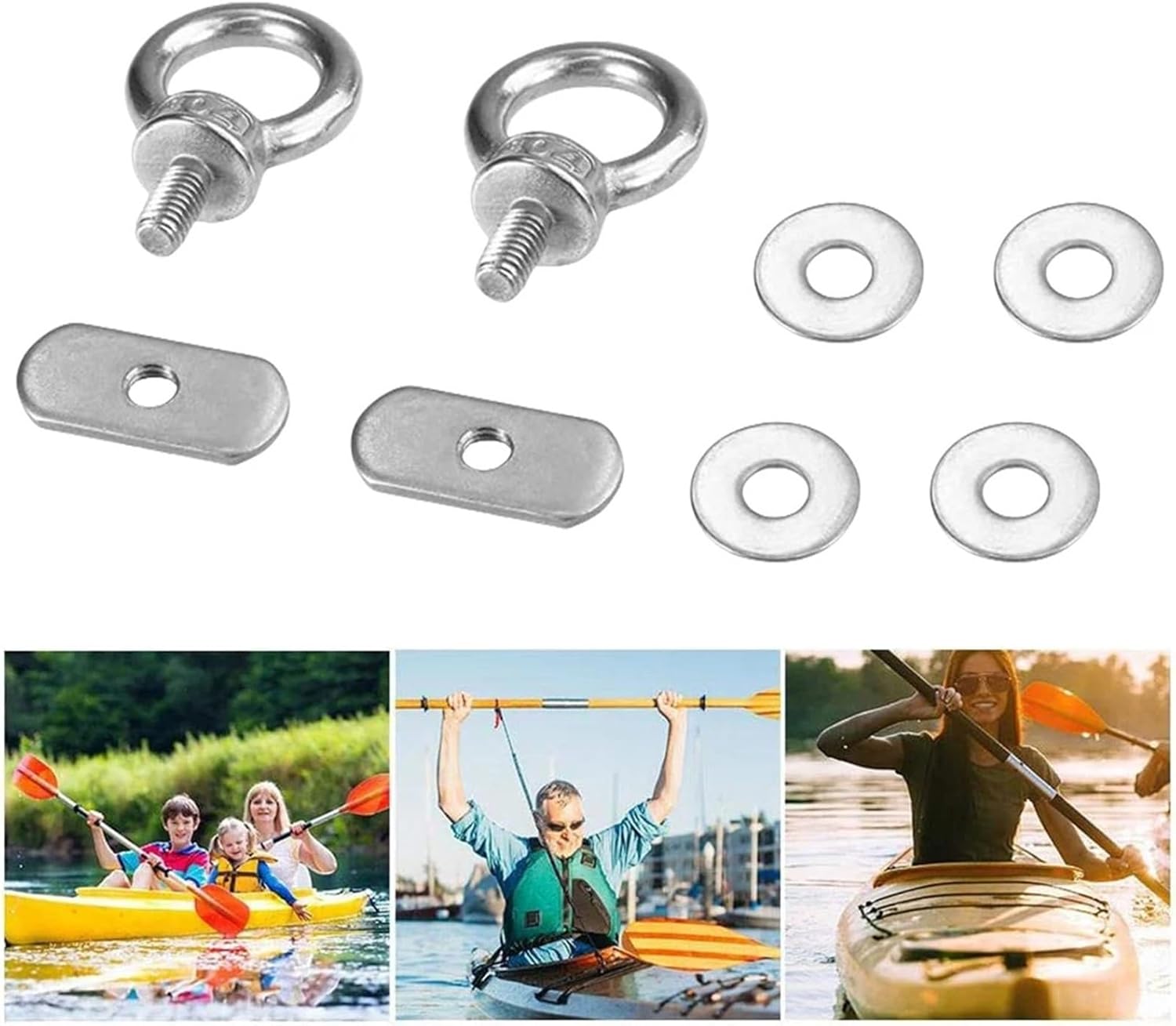Kayak Rail Eyebolts Stainless Steel Track Mount Kayak Tie Down Eyelet Rail Kayaking Mounting Replacement Kit Ideal for Fishing/Recreational Kayaks.