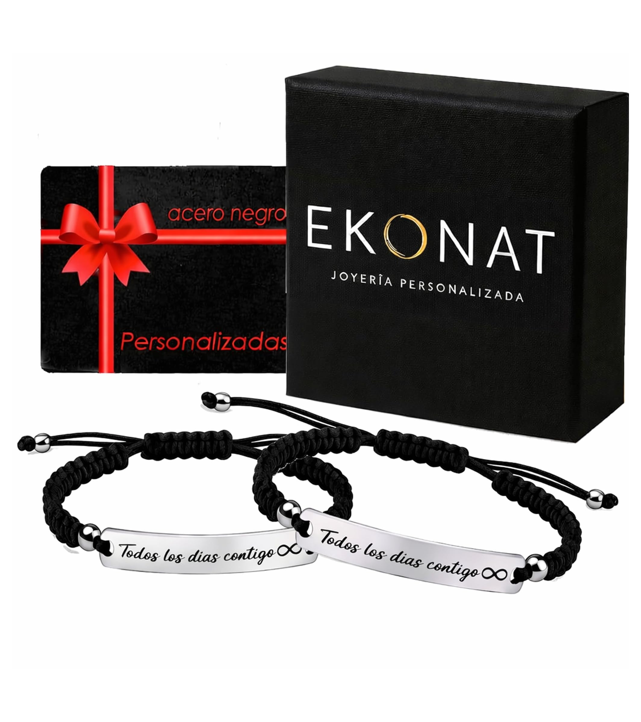 Ekonat- Pulseras personalizadas- pulseras para parejas- pulsera hombre personalizada- Pulsera personalizada mujer- Ajustables-acero inoxidable