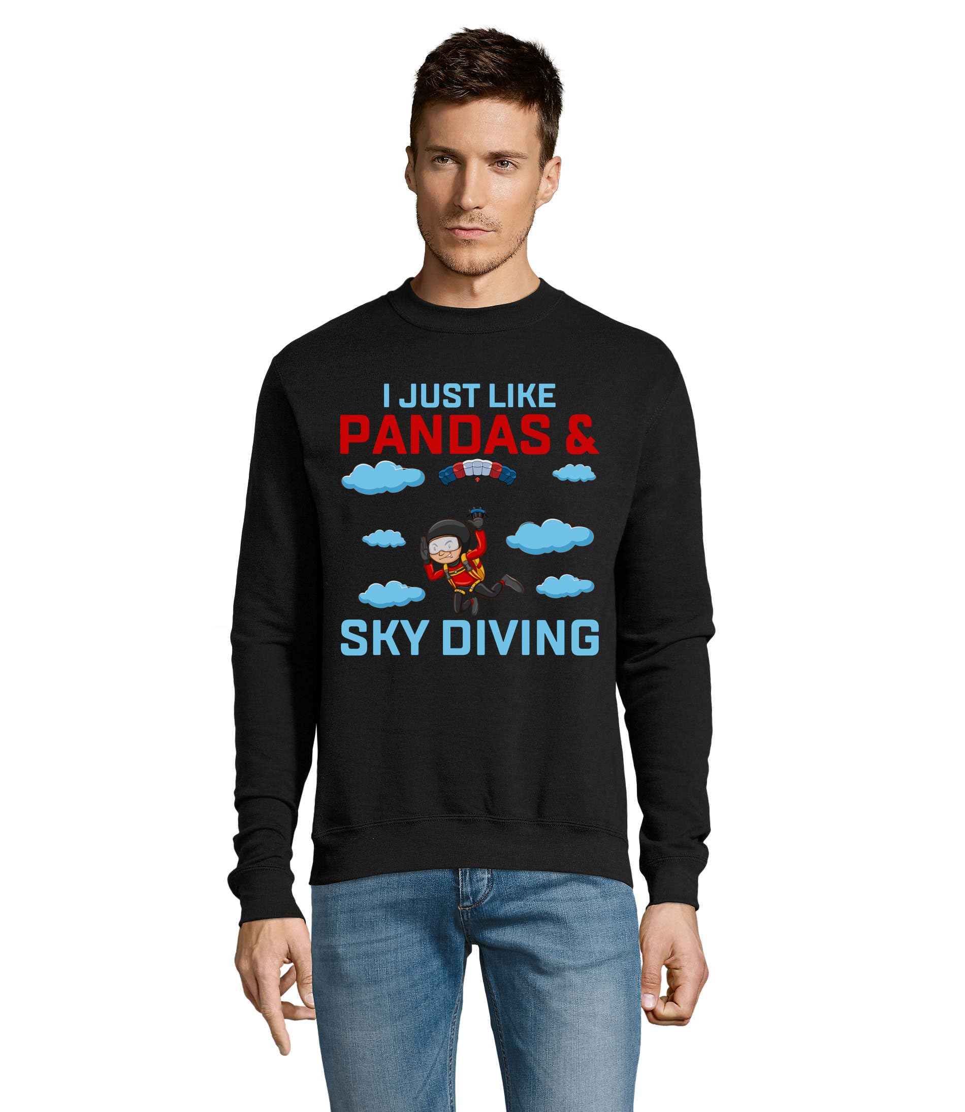 'I Just Like Pandas And Sky Diving Crew Neck Mieszanka Bawełny Sweter Sweter Bluza Czarna
