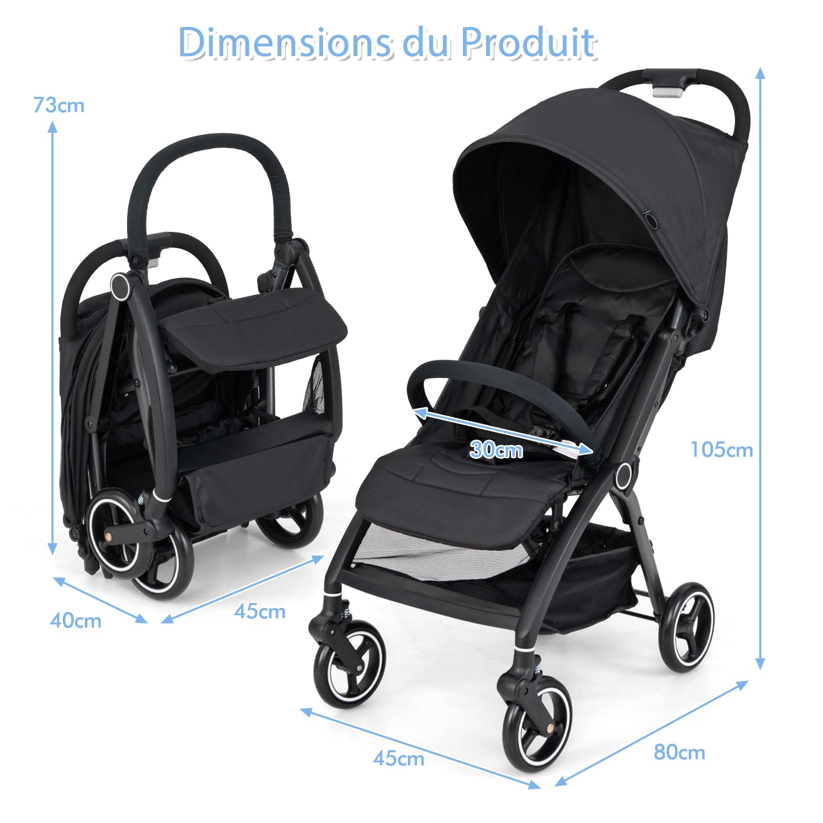 GOPLUS Poussette Canne Compacte pour 6+ Mois, Poussette Bebe Légère 6,2KG avec Capote Ajustable, Panier de Rangment, Harnais 5 Points, Penus EVA Tout Terrain, Pliage à Une Main (Noir)