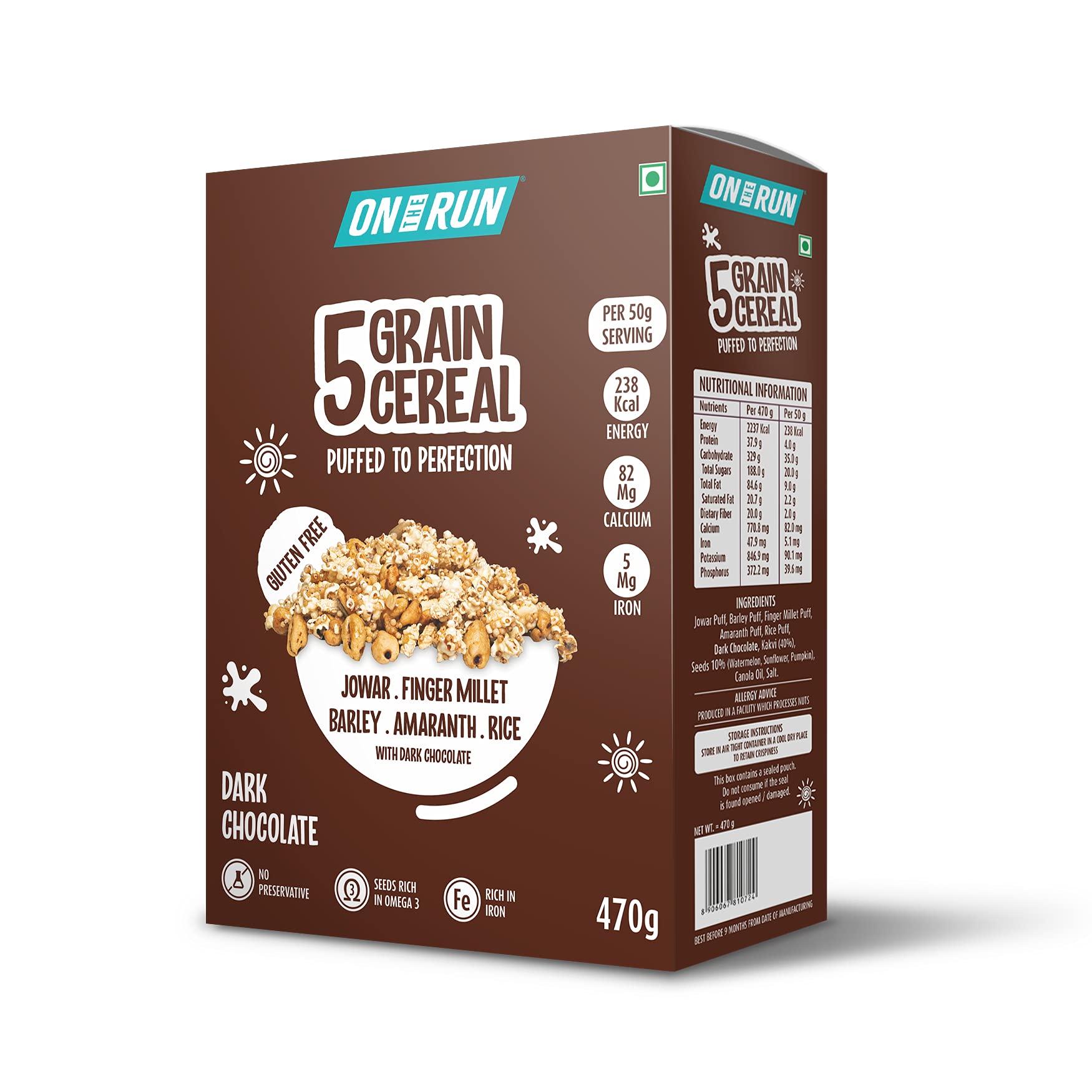ON THE RUN_5 Grain Cereal - Dark Chocolate - Breakfast Cereal - 470g