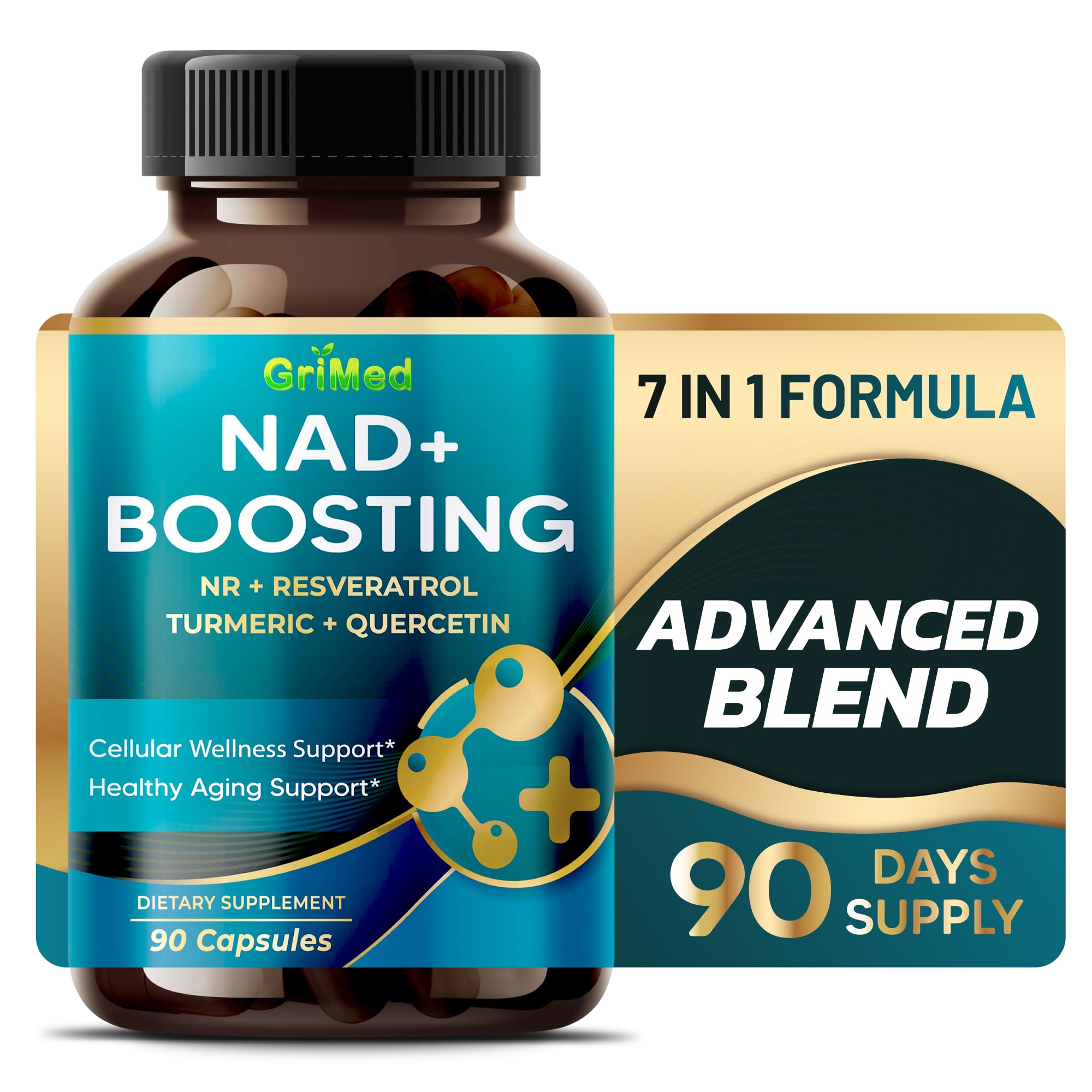 GriMed NAD + Boosting 16,550mg- x12 Power with NR + Resveratrol Turmeric + Quercetin - Cellular Energy, Cellular Repair, Healthy Aging - USA Made & Tested (90 Count (Pack of 1))