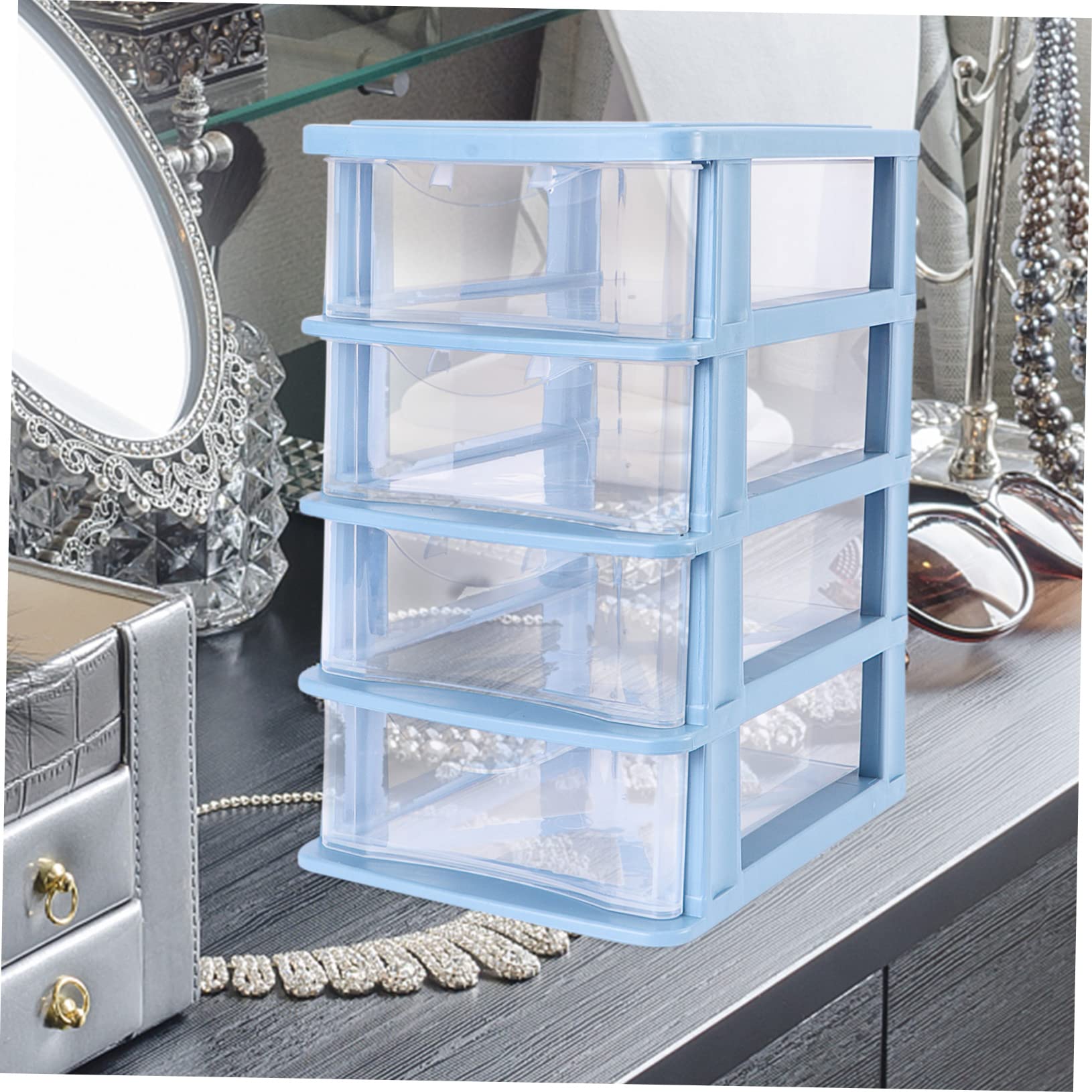 Boîte de Rangement à Tiroirs en Plastique Bleu, 3 Tiroirs