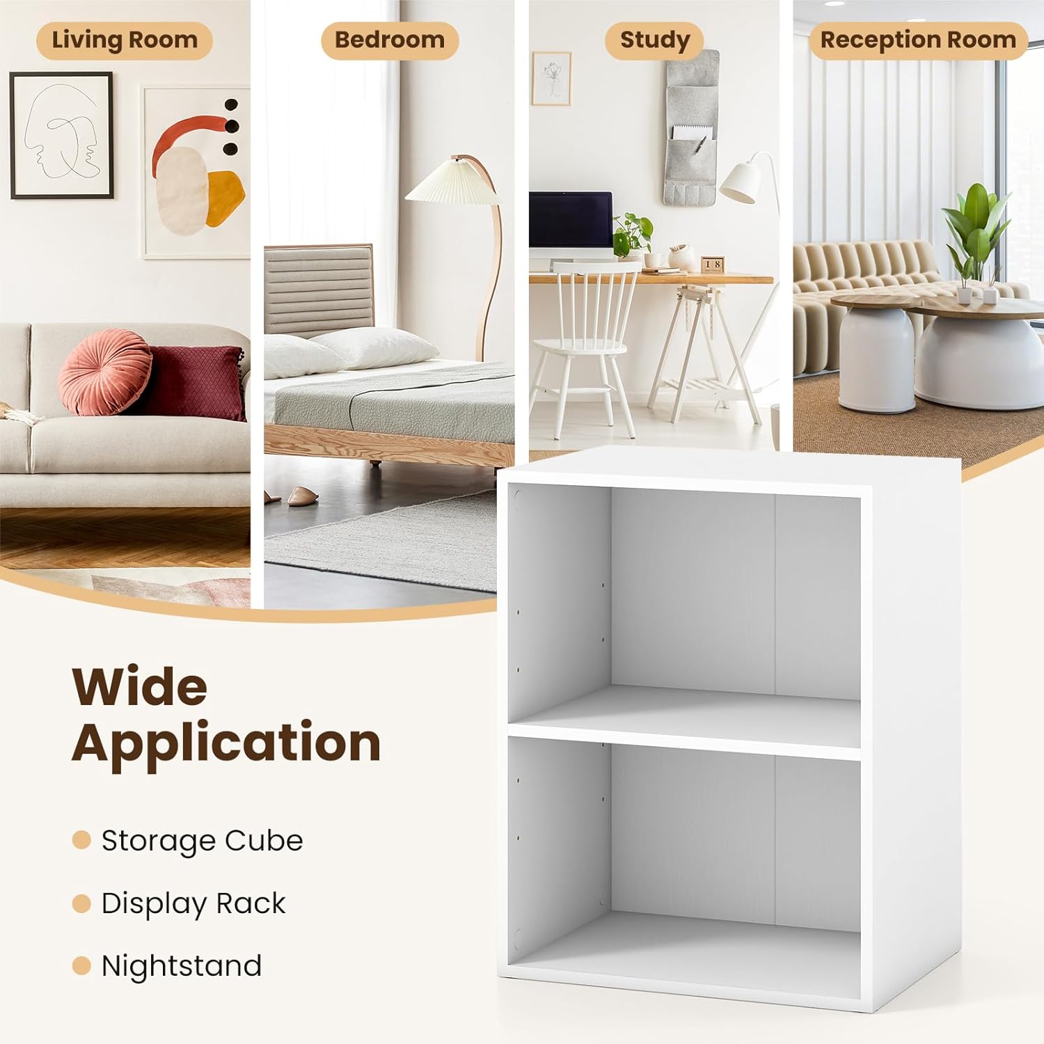 Giantex 2-Cube Bookshelf and Bookcase, 2-Layer Storage Shelf w/Large-Capacity Open Storage Space for Living Room Bedroom Study Office, Multi-Functional Furniture Display Cabinet, White