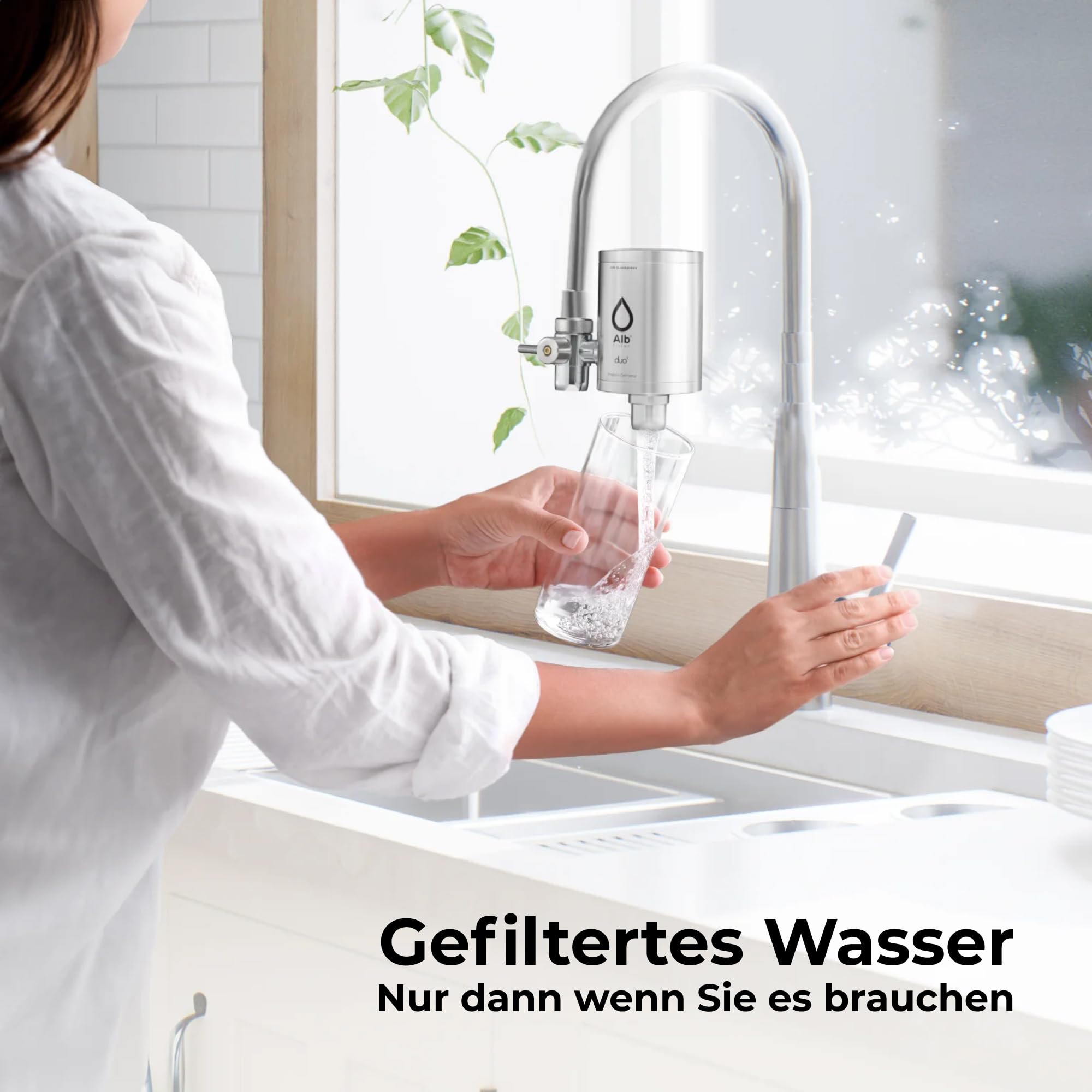 Alb Filter Duo Active Plus+ Trinkwasserfilter Edelstahl Natur – Wasserfilter Wasserhahn für sauberes Trinkwasser – Filtration von Schadstoffen, Bakterien & Kalk – Wasserfiltersystem Made in Germany