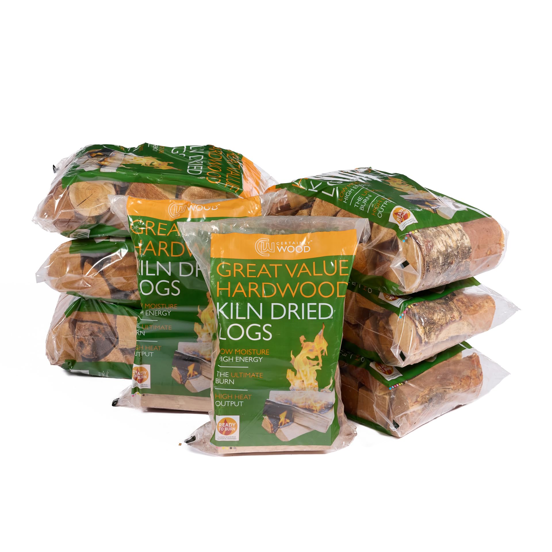 Certainly Wood Brown Kiln Dried Hardwood Logs, 25Cm Length, 10Kg Bags, Ready To Burn For Stoves And Fireplaces (6 Bags)