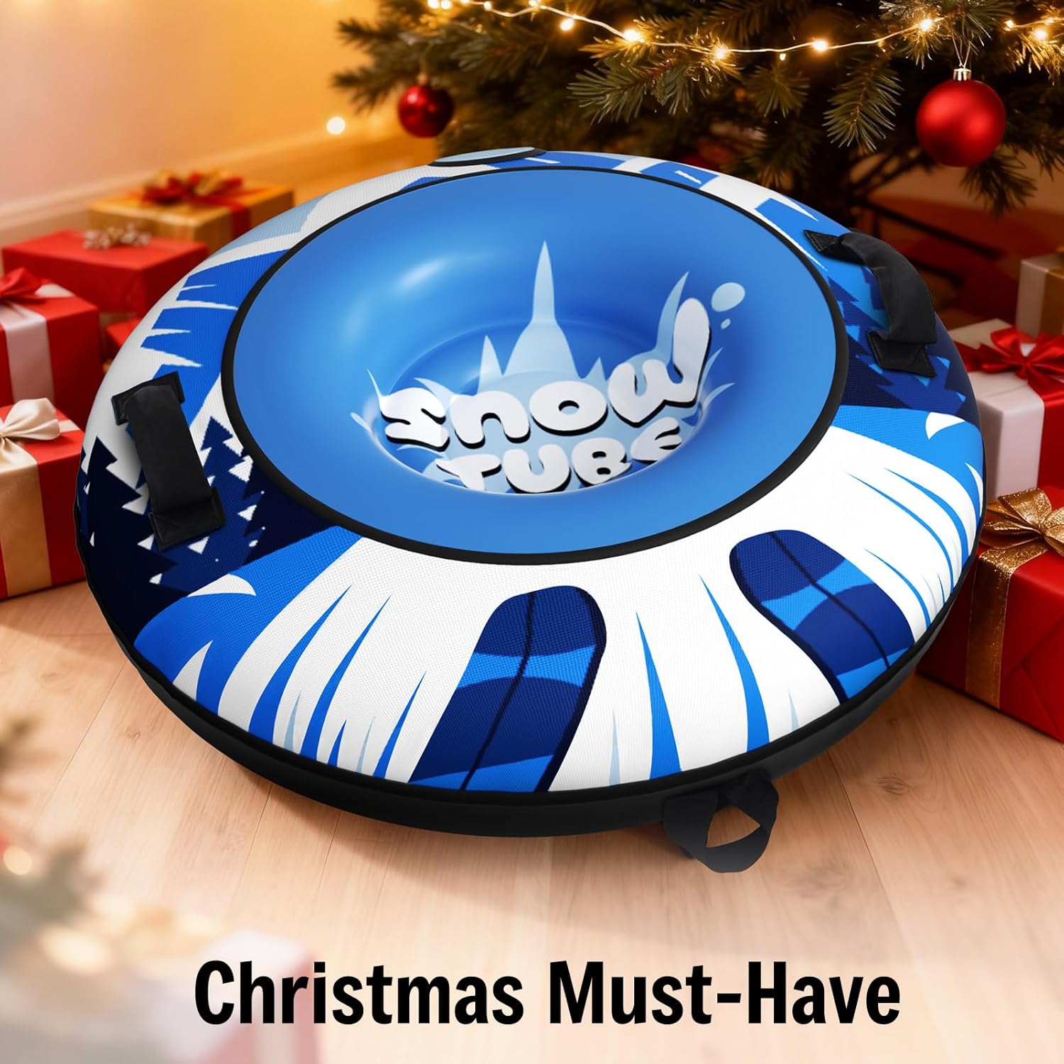 Snow Tube Sled with Premium Canvas Cover, Heavy Duty Snow Tubes for Sledding, 47" Inflatable Snow Sled for Kids & Adults, Towable Design with Reinforced Bottom Protection Layer, Winter Outdoor Fun