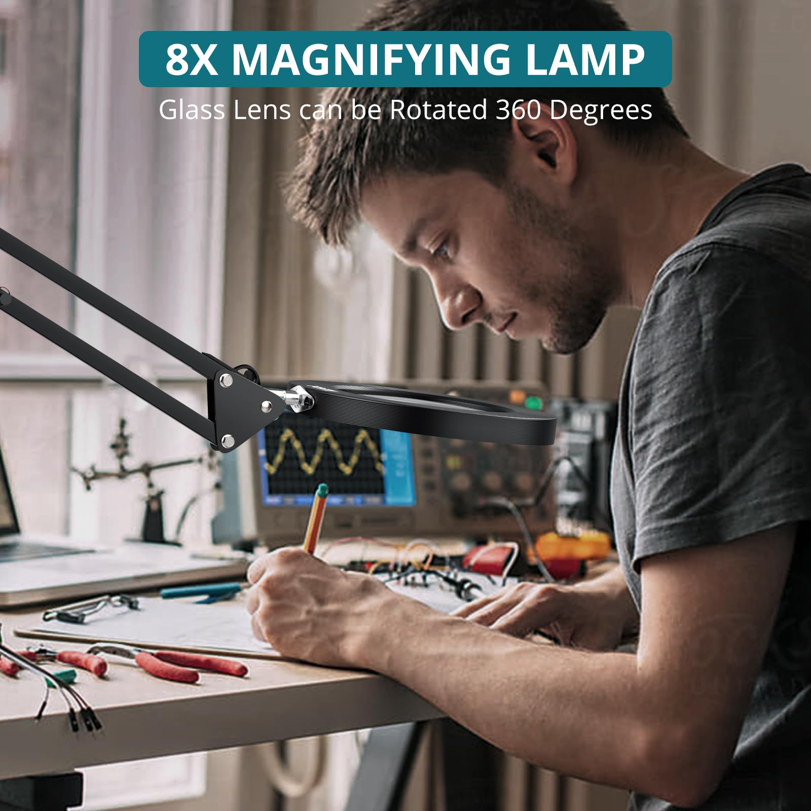 YGiTK Magnifying Glass with Light, Magnifying Desk Lamp, 3 Color Modes & 10 Brightness Dimmable - Image 2