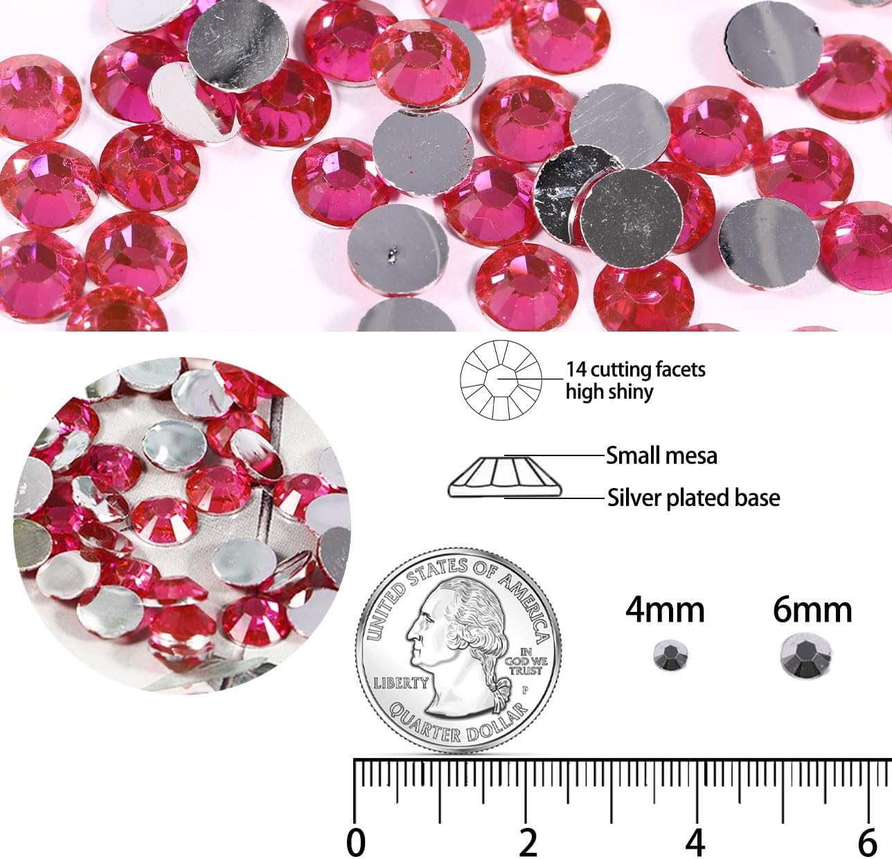2000 Pcs Flat Back Crystal AB Flatback Rhinestones Round Glass Gems Beads Diamond for Nail Art,Craft Decorations,Clothes Shoes DIY (Dark Rose, 4mm) - Image 3