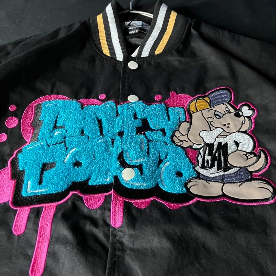 お早めに!! ガルフィー わんわん落書き スタジャン 両面 刺繍 デザイン ストリート ゆるだぼ 中型犬 Lサイズ