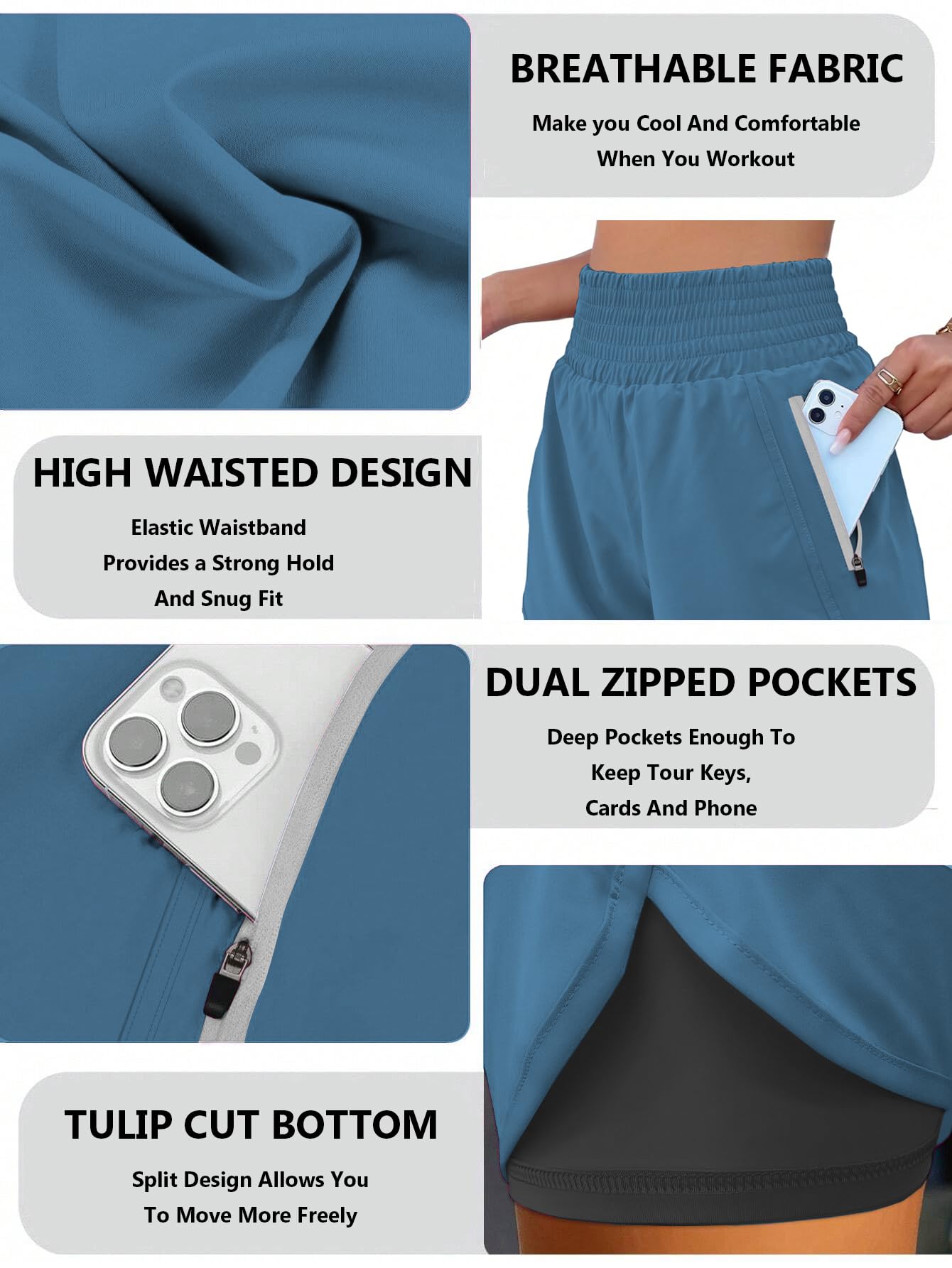 Pantalones cortos deportivos para mujer, de cintura alta, para correr, con bolsillo, elásticos, para gimnasio — view 6
