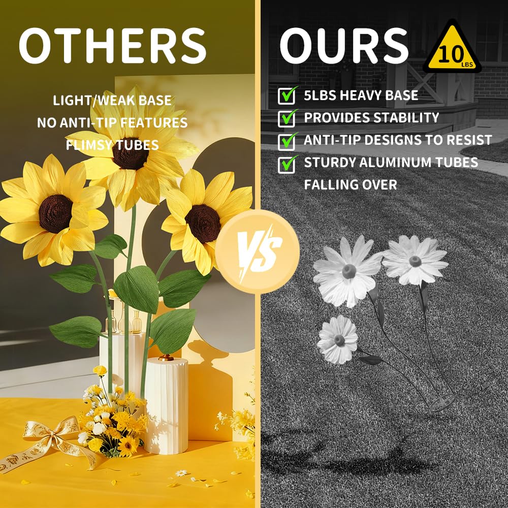Mverse Lot de 3 tournesols géants en papier avec base en métal autonome pour toile de fond de mariage, accessoire de photomaton d'événement, décoration de fête d'anniversaire et présentoir de magasin