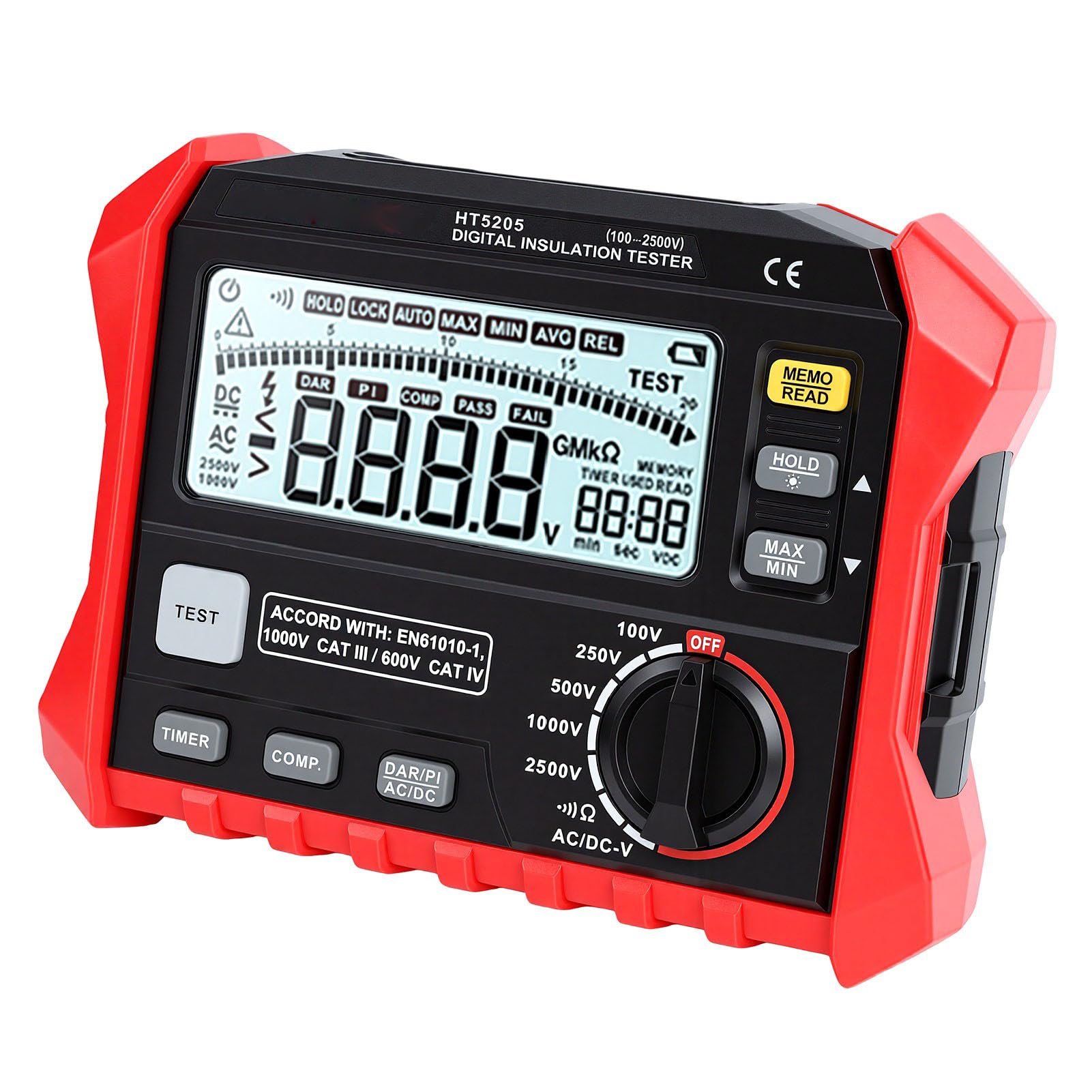 JTLB Testeur de Résistance D'isolation, Mégohmmètre 100 V-2500 V avec Fonction DAR PI, Tension AC DC jusqu'à 1000, pour la Vérification de la sécurité de la Maintenance électrique