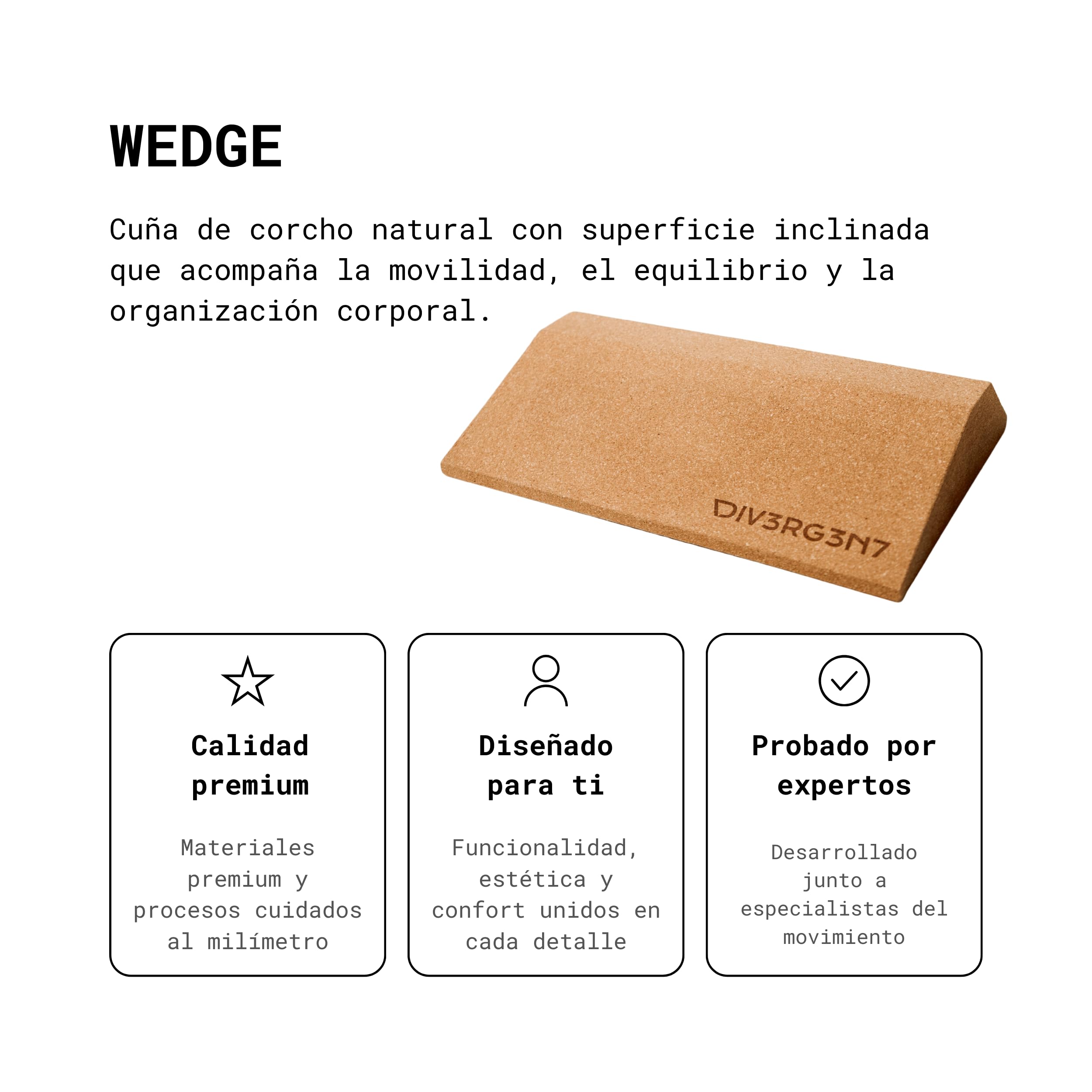 Divergent – Cuña WEDGE | Cuña de Corcho Natural de Alta Densidad | Accesorio Gym Deportivo para Entrenamiento, Estiramientos y Práctica Funcional | Superficie Inclinada Antideslizante 35 cm
