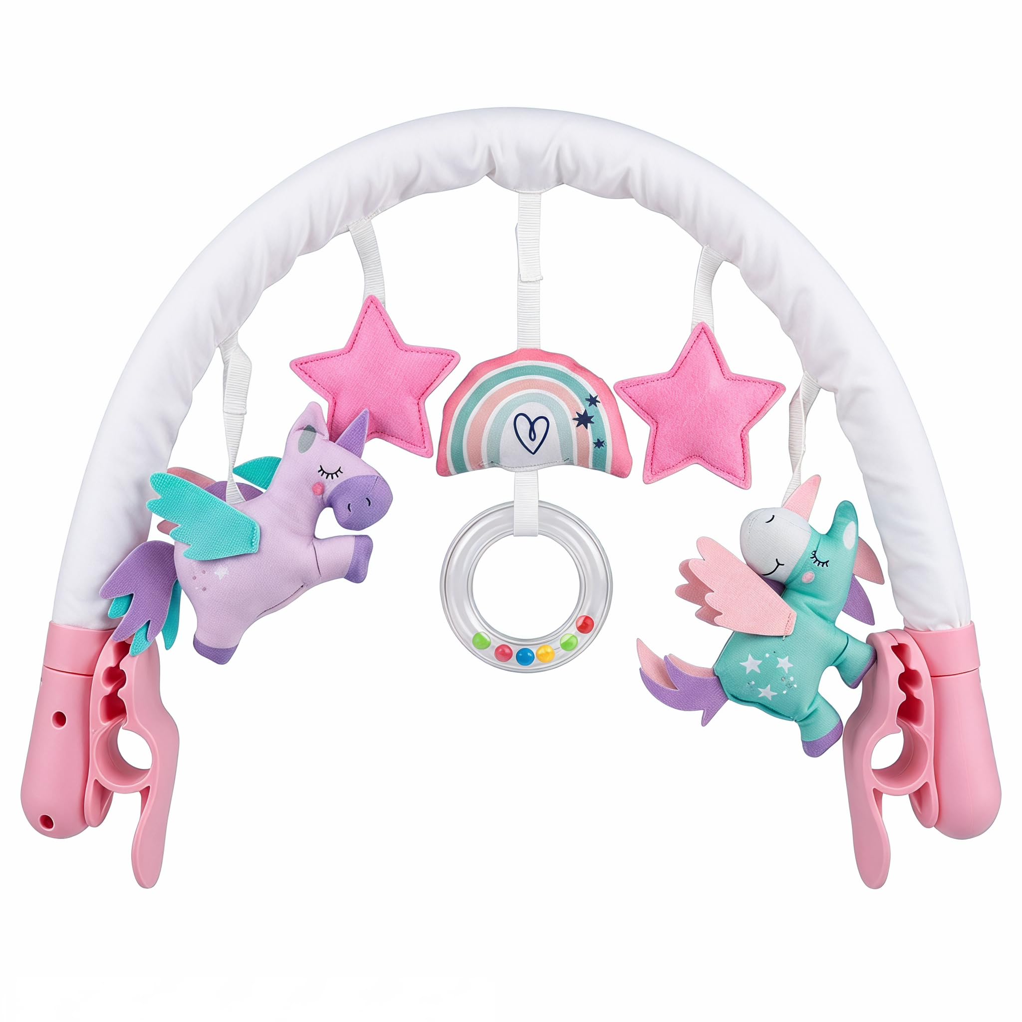 LADIDA Baby Activity Toy Arch with Universal Fittings for Pram Pushchair Buggy Car Seat Suitable from Birth Pink Girl Unicorn Theme