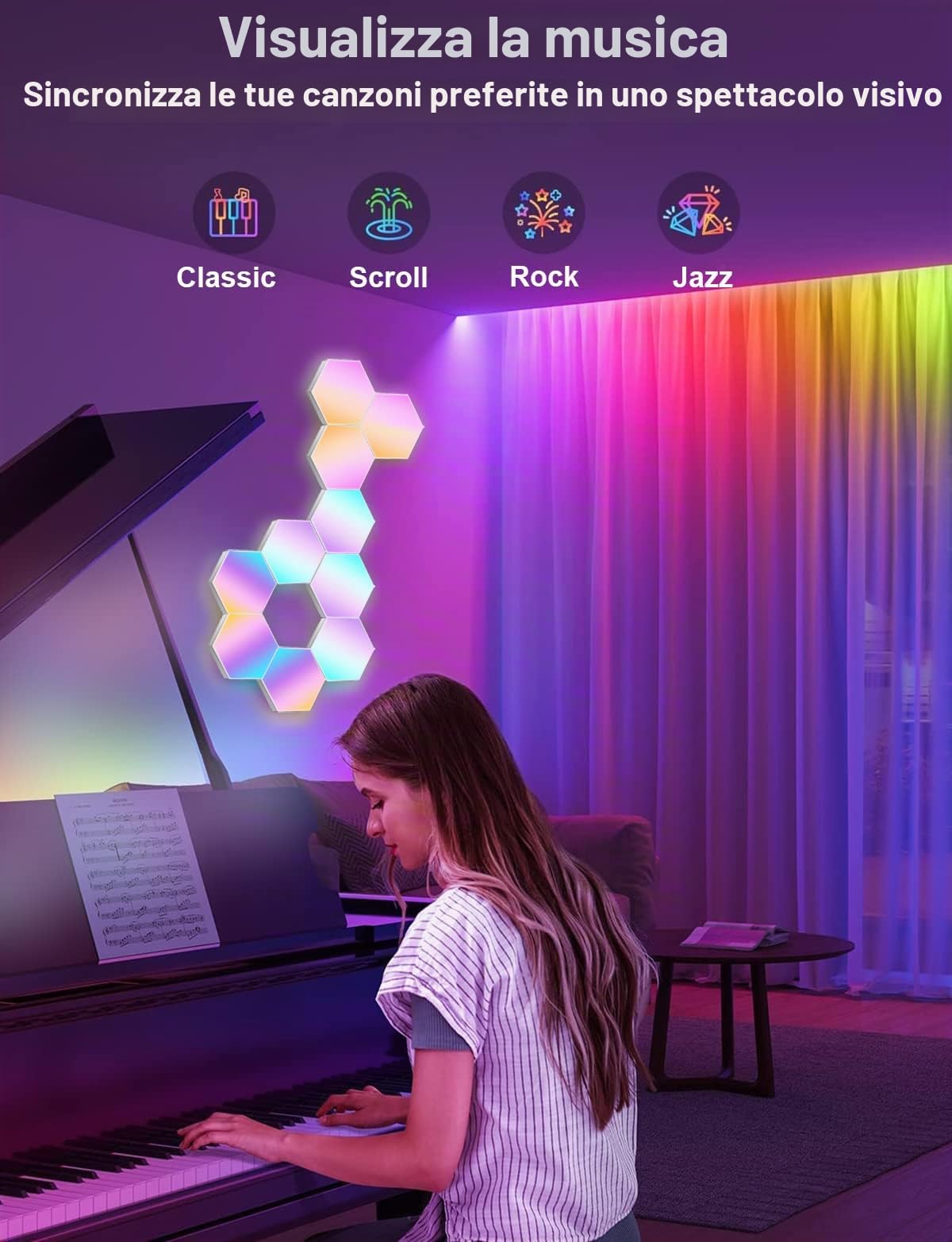 Pannelli LED Gaming RGBIC, Applique LED da Parete Casa Smart Funziona con Alexa e Google Assistant, Lampada Gaming LED Esagonali da Muro Controllo Vocale e App, Sincronizza con la Musica,10 Pannelli