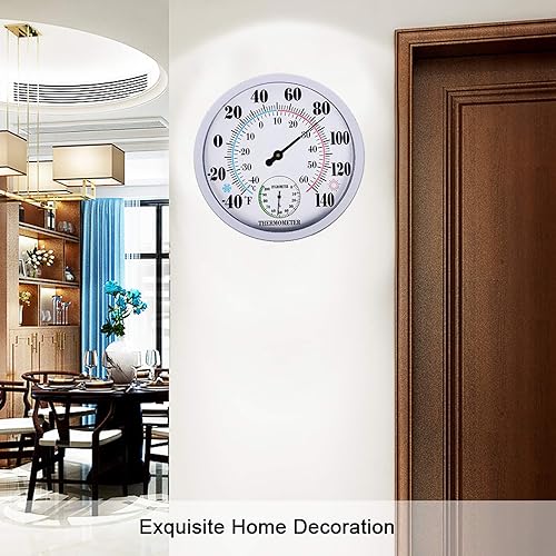 Miniatura 4 de Termómetro de pared grande para interiores y exteriores, higrómetro, impermeable, no requiere batería (blanco)