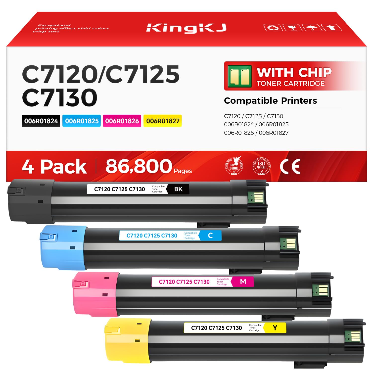 VersaLink C7120 C7125 C7130 High Capacity Toner Cartridge 4-Pack 006R01824 006R01825 006R01826 006R01827 Replacement Compatible for Xerox VersaLink C7120 C7125 C7130 Printer Black Cyan Magenta Yellow