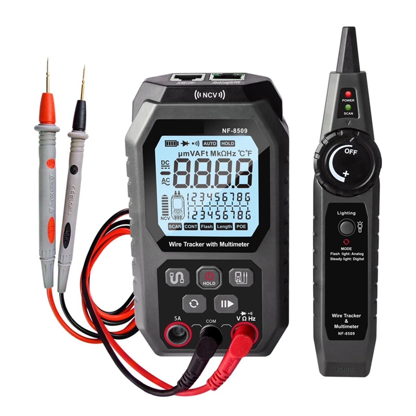 Tester Kabli Sieciowych 2 W 1 Multimetr Rezystancja Napięcia Prądu Wyszukiwarka Kabli Do Testu POE NCV AC DC LCD Wire Tracke