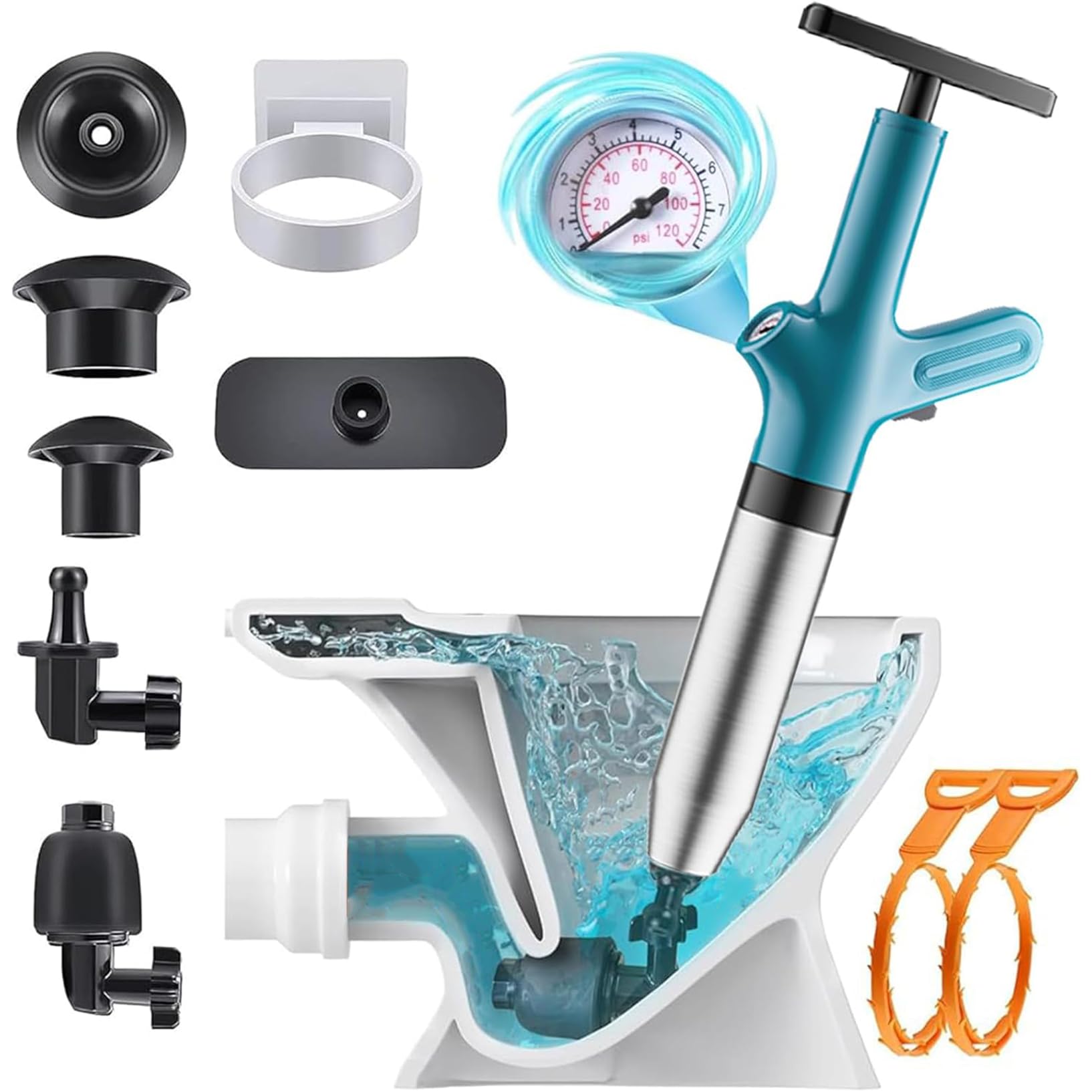 Stura wc,Pompa stura scarichi a pressione, stura lavandini a pressione, stantuffo per WC, stura lavandini e scarichi a pressione,sblocco lavandino da cucina e bagni/bidet (BA)