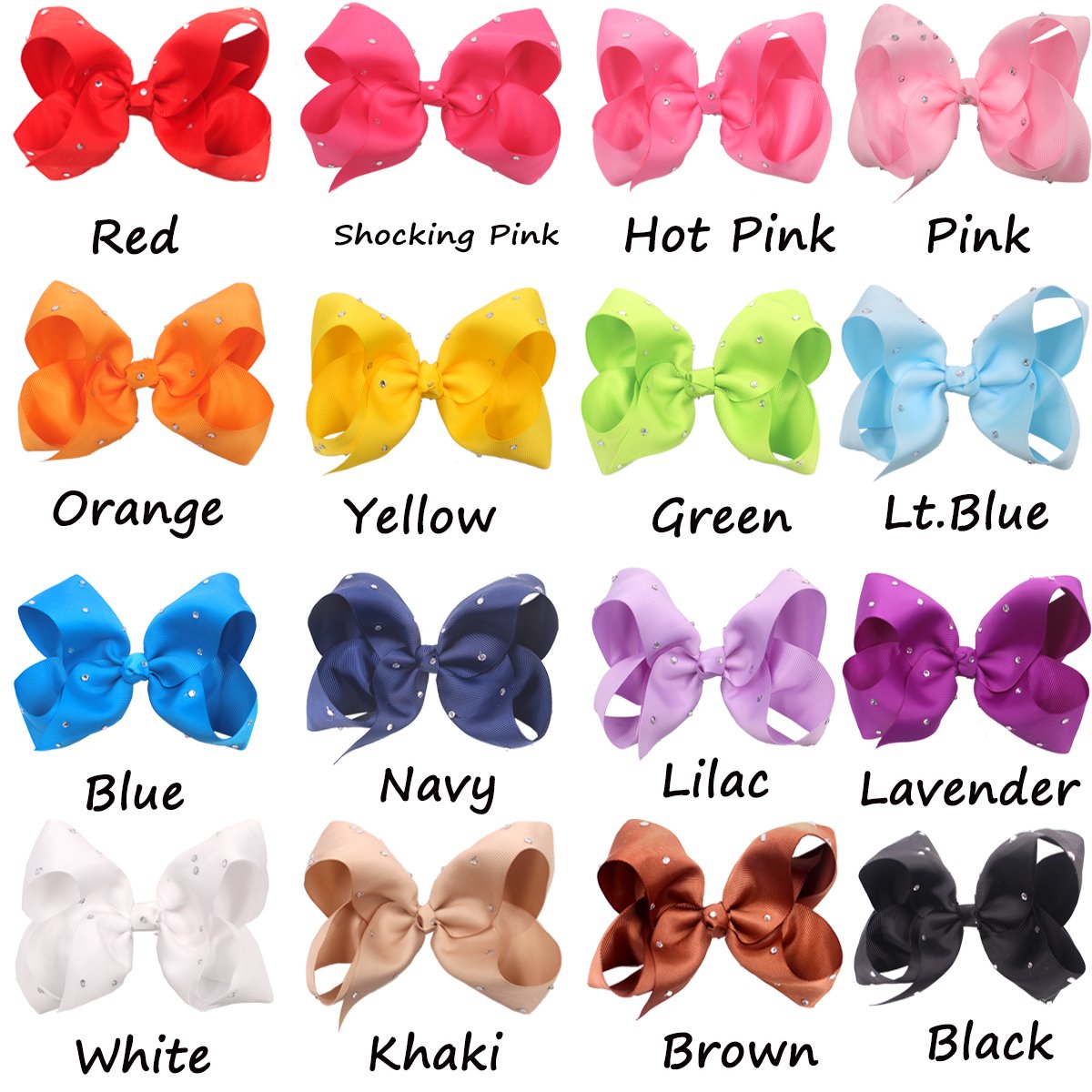 CELLOT 6 Inches Big Hair Bows Clip Glitter Rhinestones Large Boutique Cheer Bows Alligator Hair Clips For Baby Girls and Toddlers Hair Accessory Pack of 16