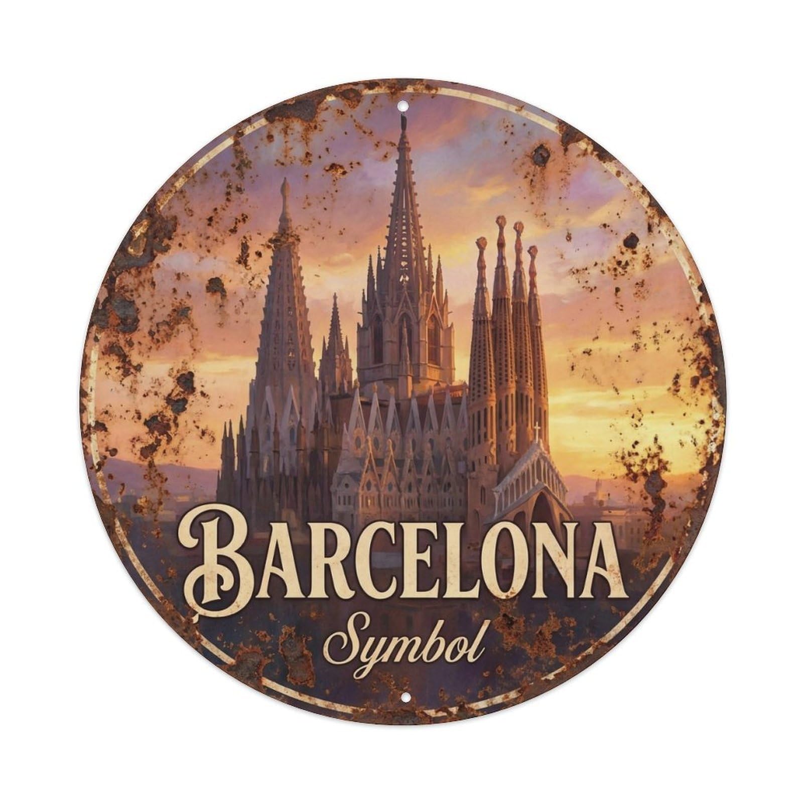 Vintage Travel Barcelona Spain Icon Metal Tin Sign