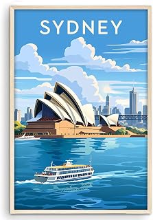 Eastern Print Sydney Poster, Travel Poster, City Prints Wall Decor, Travel Wall Art, Opera House Harbor View With Tour Boat, Vintage Decor For Bedroom, Living Room, Office, UNFRAMED 24x36