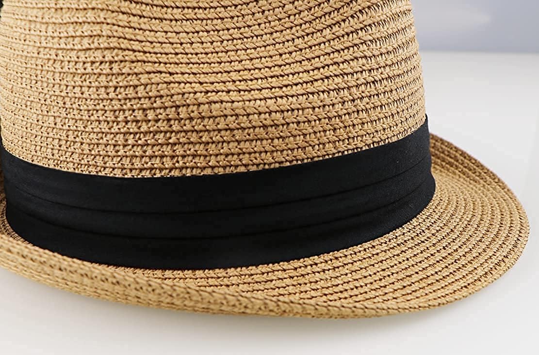 Kids Fedora Straw Sun Beach Fedora Hat Floppy Short Brim for Boys Girls(20.5" for 2-5T; 21.26" for 5-8T) - Image 5