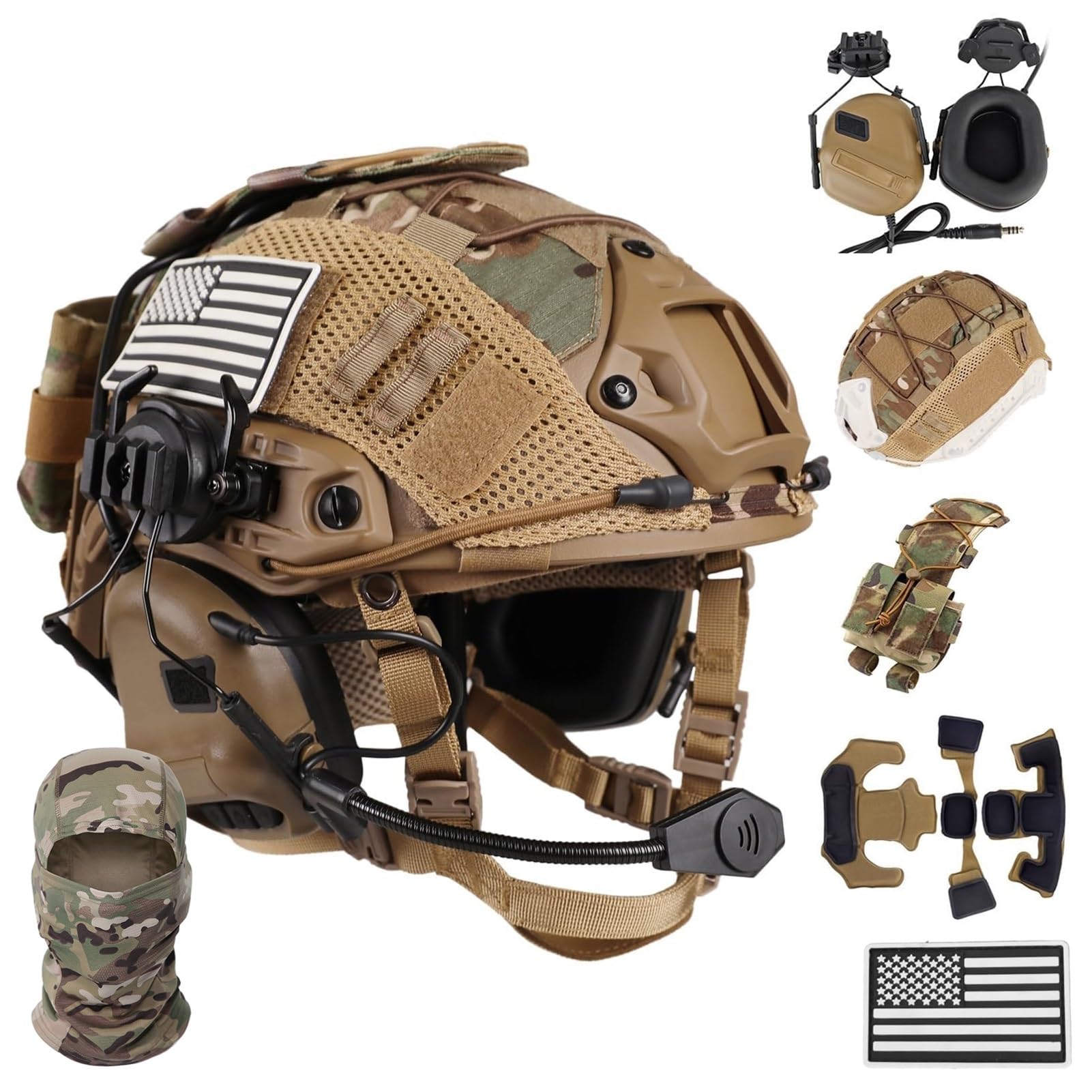 LZAQHMT Casque Tactique Airsoft 4 en 1 Amélioré - Système Réglage Rapide par Molette avec Oreillette, Housse Casque Et Sac Lestage for Équipement Paintball Militaire, Cosplay Et Cosplay - 1